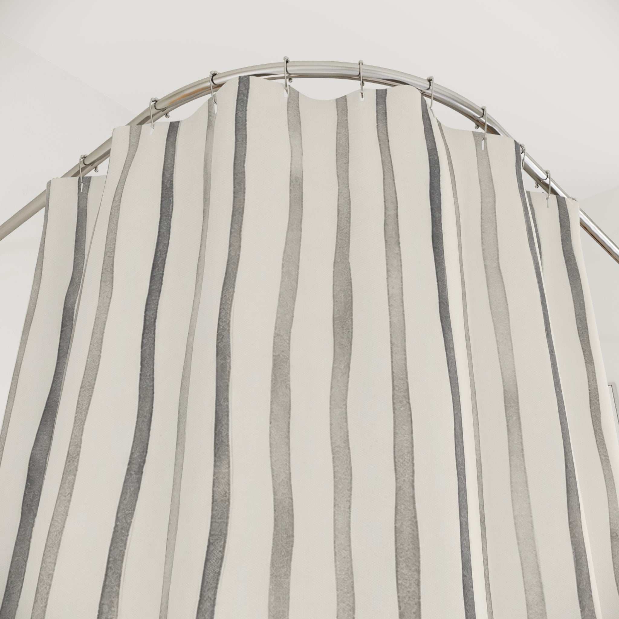 Wavy Grey Pinstripe Shower Curtain, Grey Ivory Modern Bathroom Decor, Modern Stripe Bath Curtain, Guest Bath Decor, Small Bathroom Decor