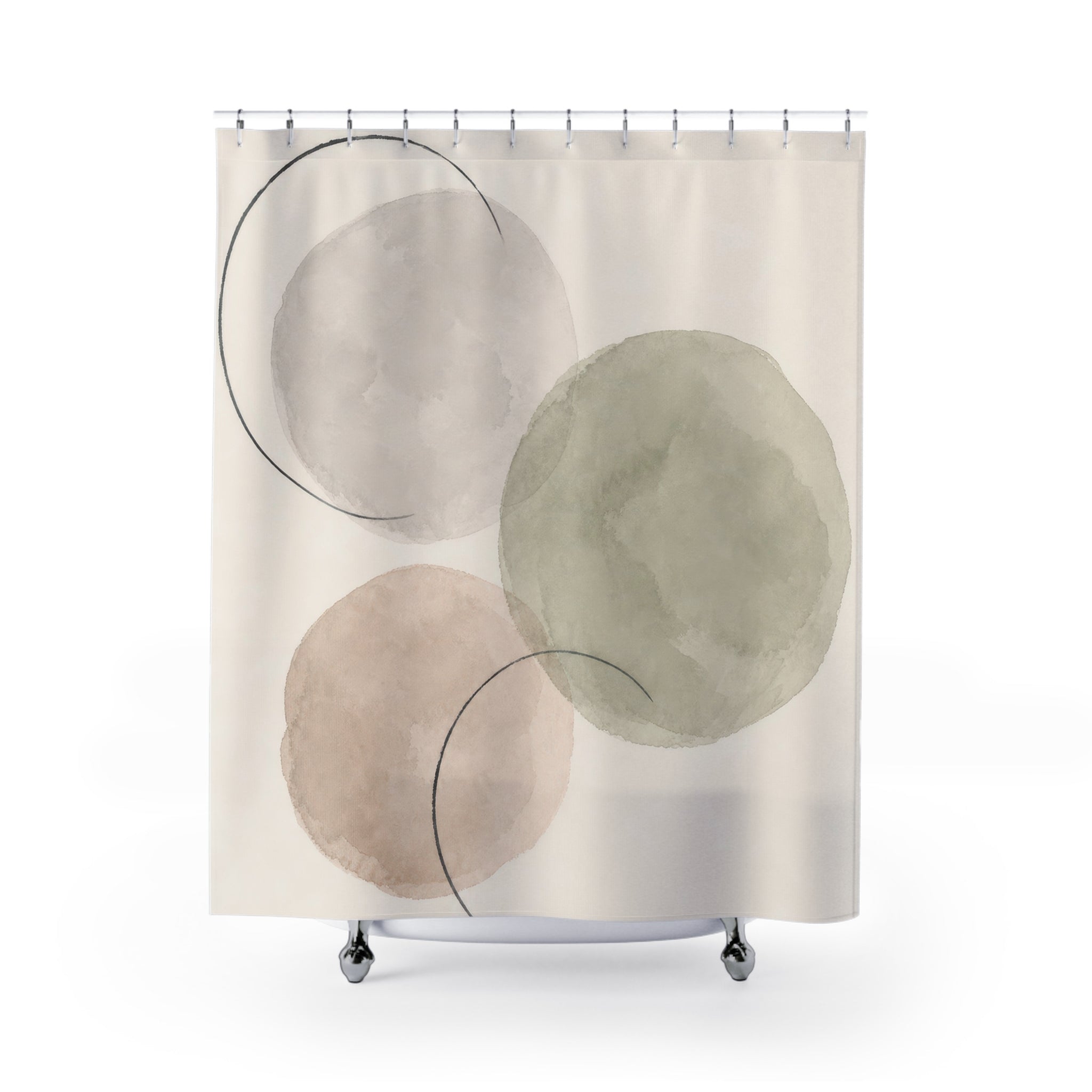 Sage Beige Watercolor Circle Shower Curtain