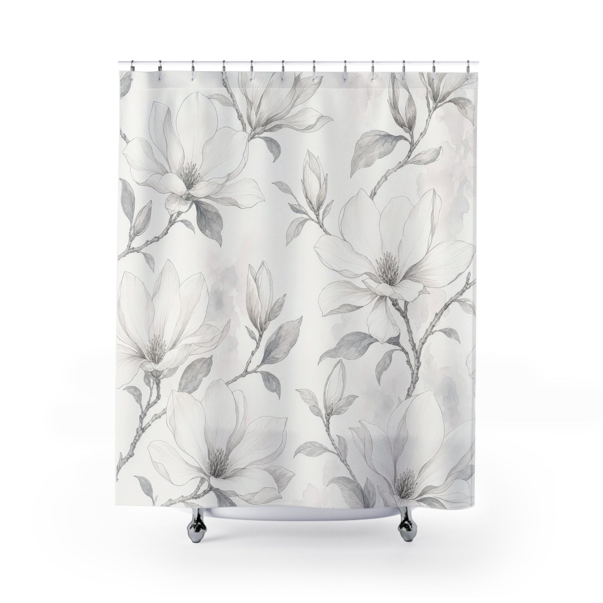 White Magnolia Floral Shower Curtain