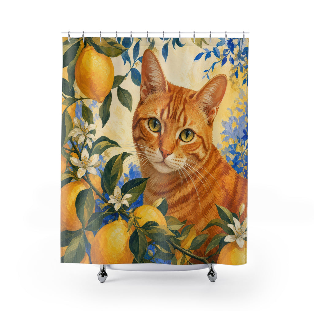 Citrus Tabby Cat Shower Curtain
