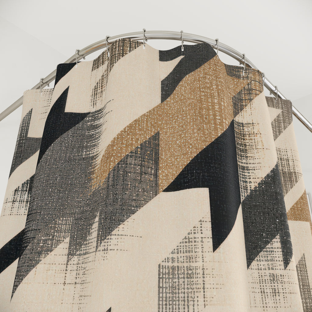 Houndstooth Shower Curtain, Black Beige Broken Check Bath Decor, Oversized Diagonal Pattern, Bold Modern Neutral Guest Bathroom Decor