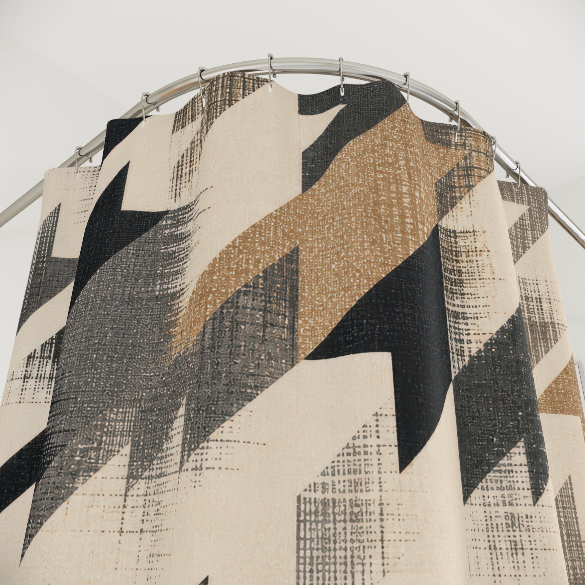 Houndstooth Shower Curtain, Black Beige Broken Check Bath Decor, Oversized Diagonal Pattern, Bold Modern Neutral Guest Bathroom Decor