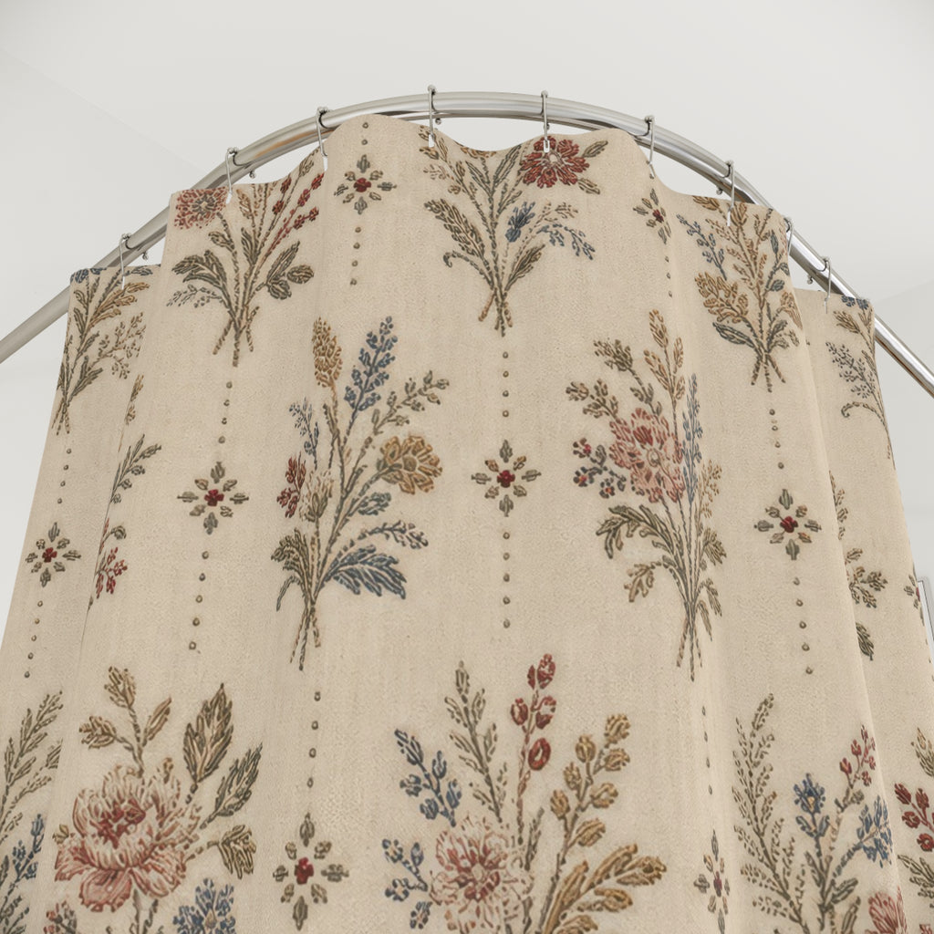 Vintage Botanical Sprig Farmhouse Floral Shower Curtain