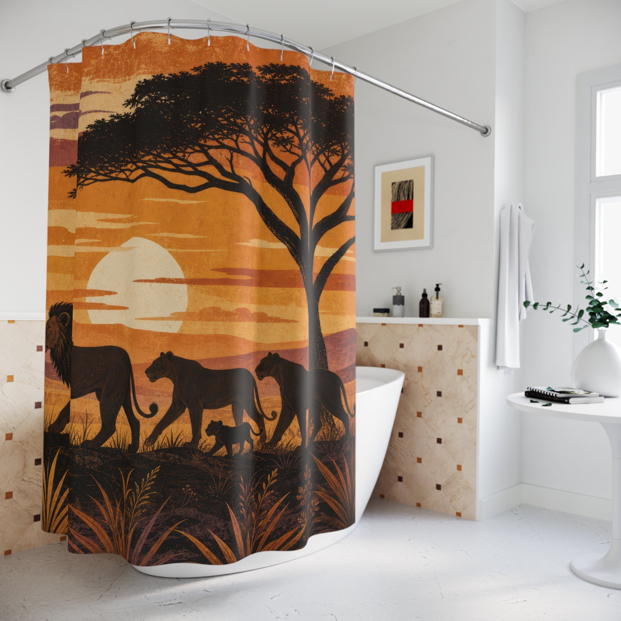 Savanna Sunset Animal Silhouette Shower Curtain