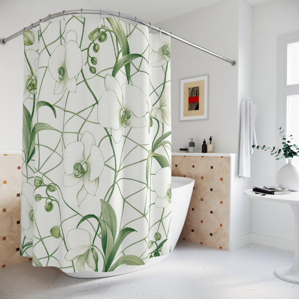 Green White Orchid Vine Shower Curtain