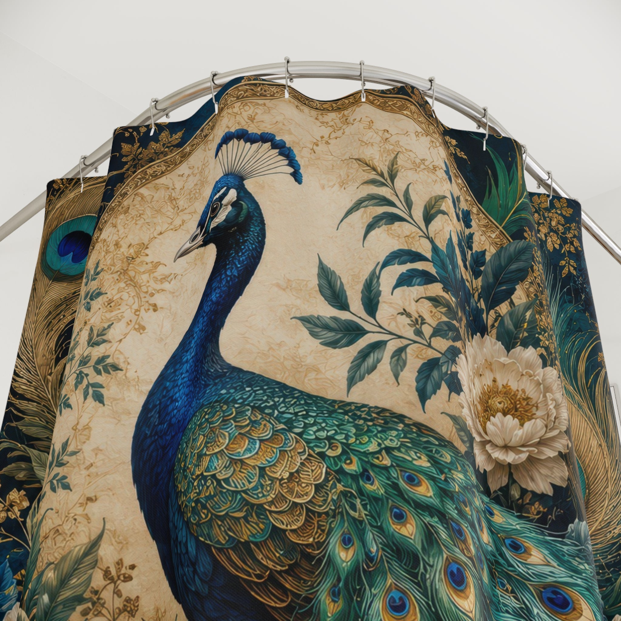 Peacock Shower Curtain: Teal Art Nouveau