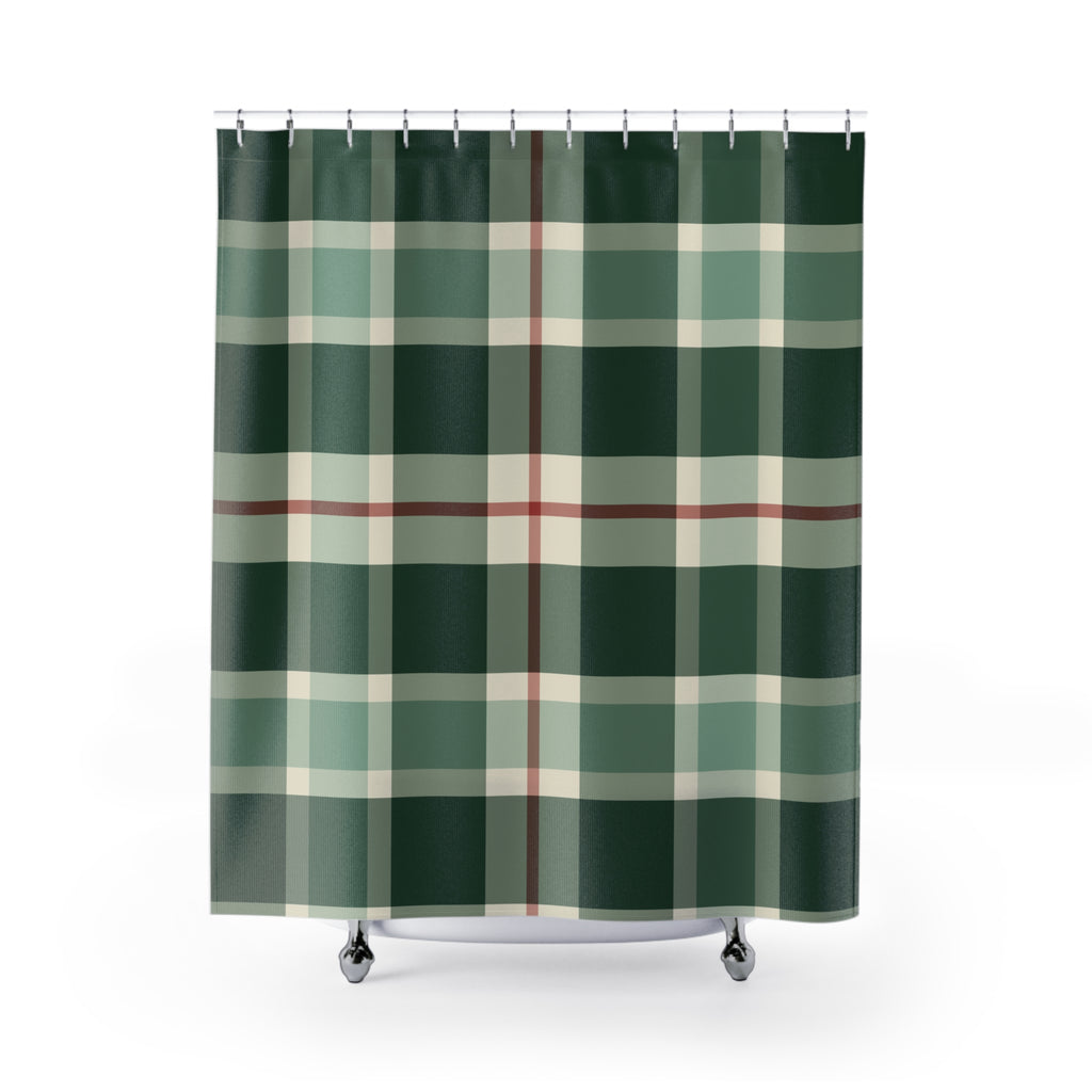 Green Plaid Shower Curtain: Forest Tartan Buffalo
