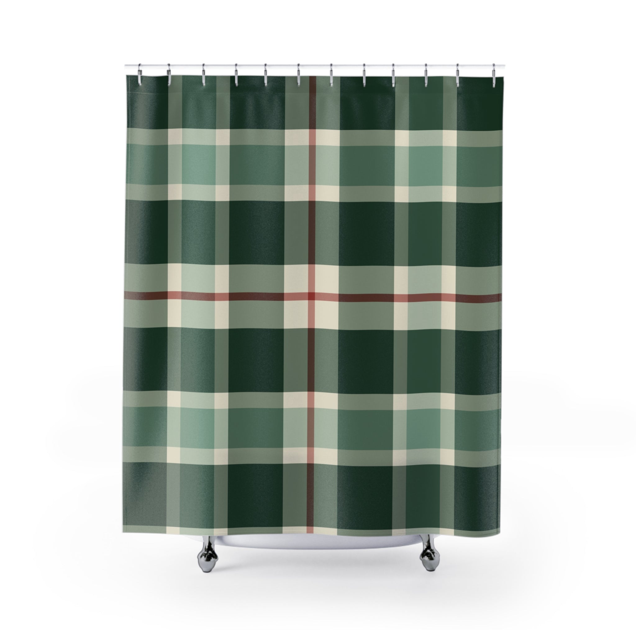 Green Plaid Shower Curtain: Forest Tartan Buffalo