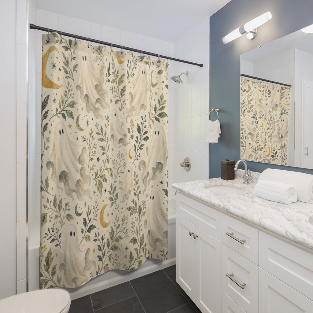 Ghost Botanical Halloween Shower Curtain