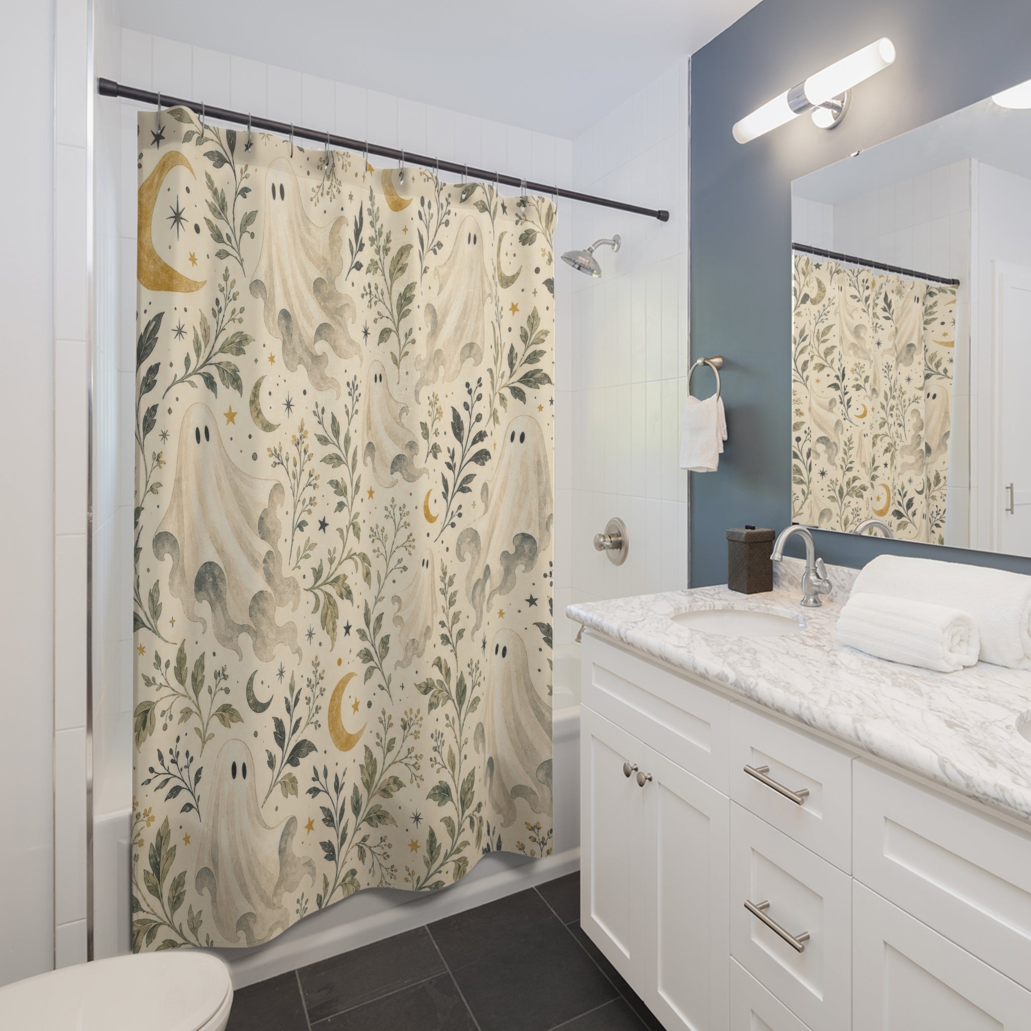 Ghost Botanical Halloween Shower Curtain