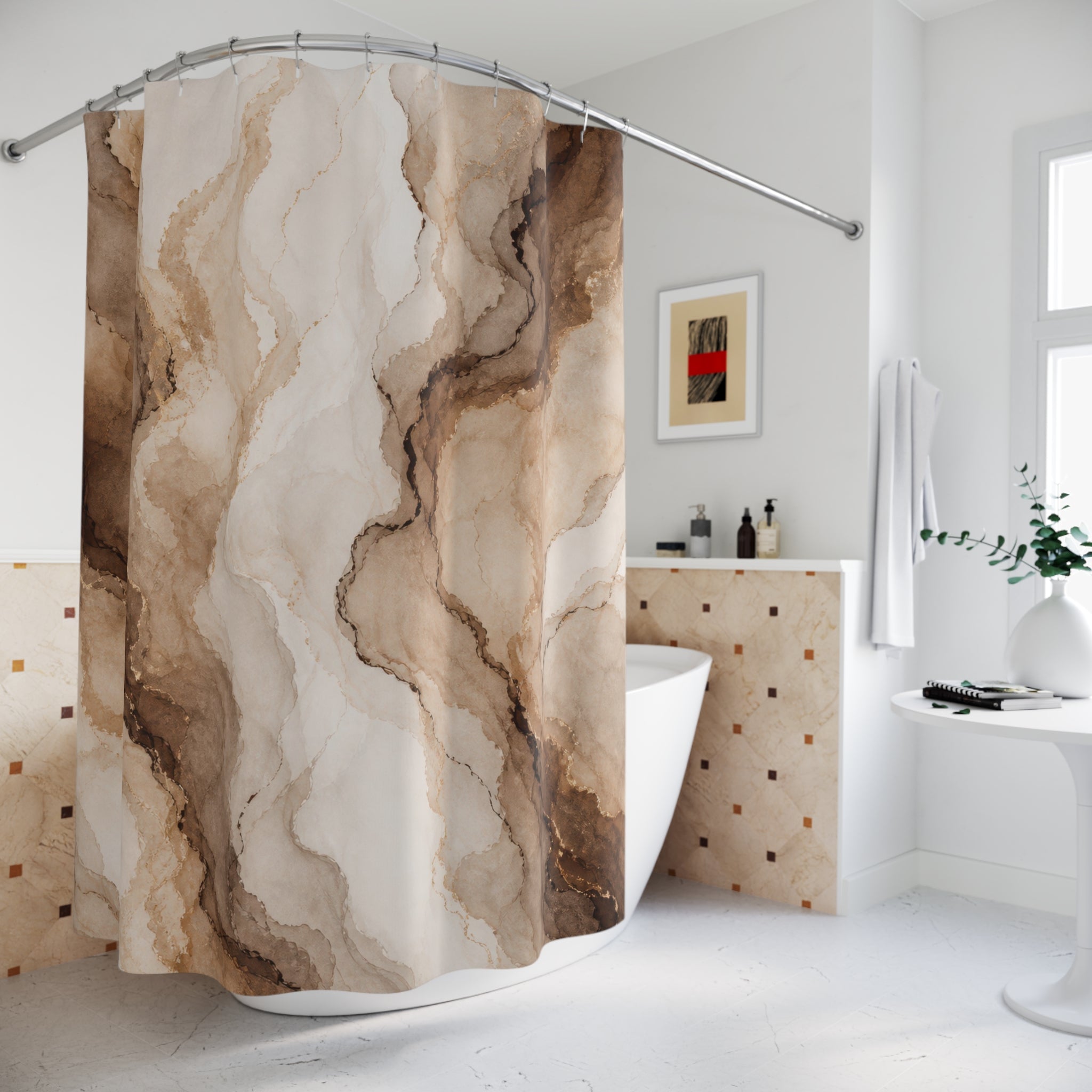 Brown Beige Abstract Stone Shower Curtain