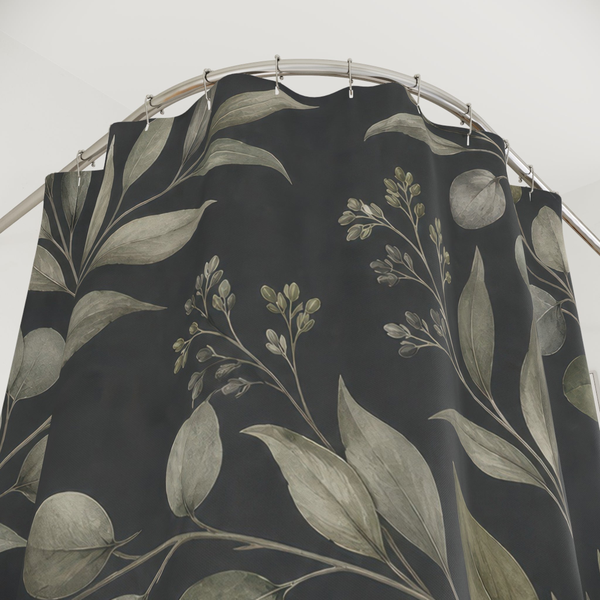 Dark Green Floral Shower Curtain, Dark Green Moody Bathroom Decor, Dark Botanical Bath Curtain, Guest Bath Decor, Small Bathroom Decor