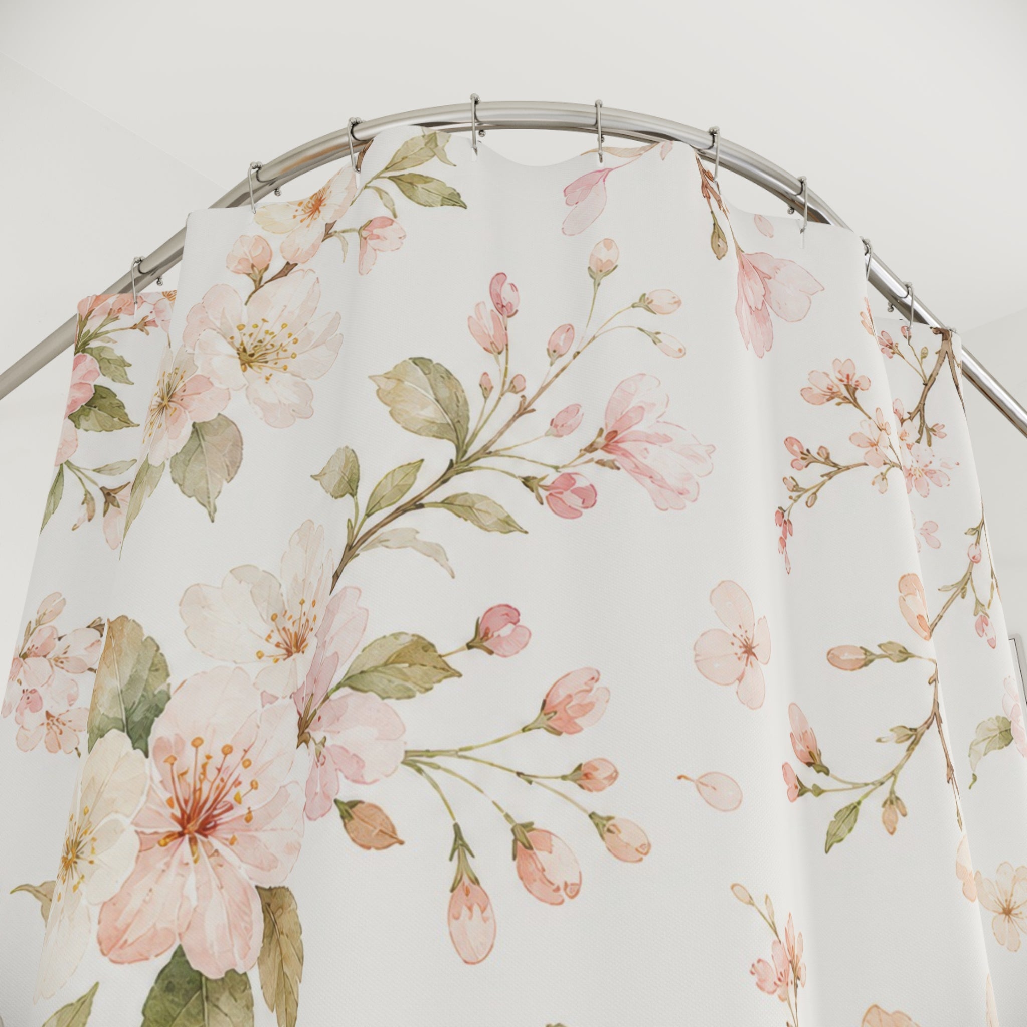 Cherry Blossom Cottage Blush White Branch Shower Curtain