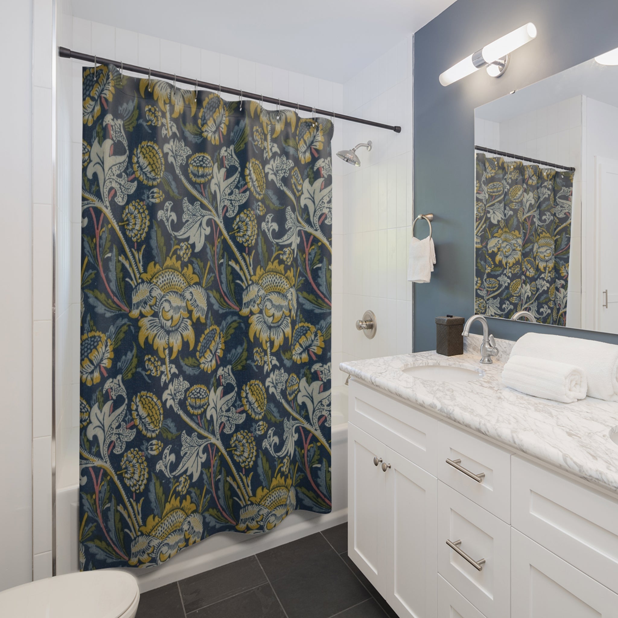 Morris Wey Shower Curtain – 1883 Blue & Yellow