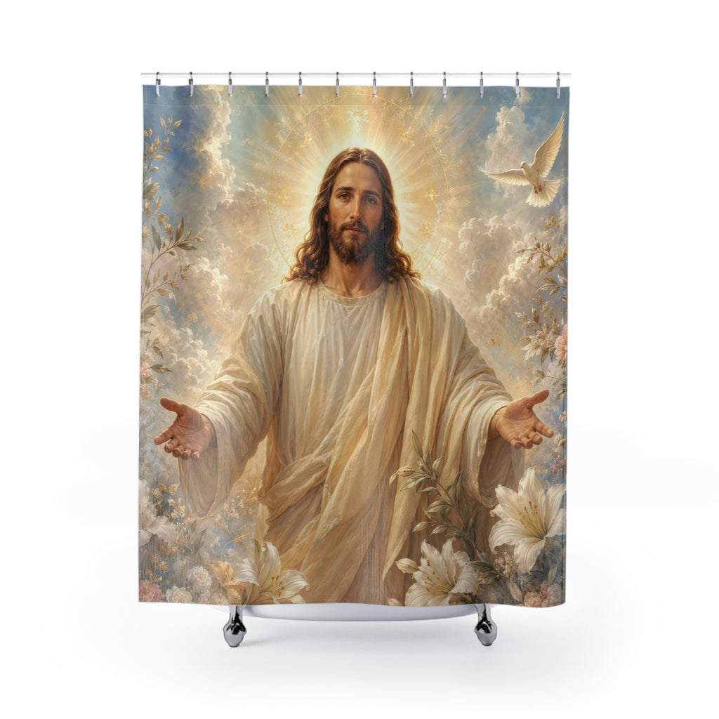 Jesus Shower Curtain: White Gold Sacred