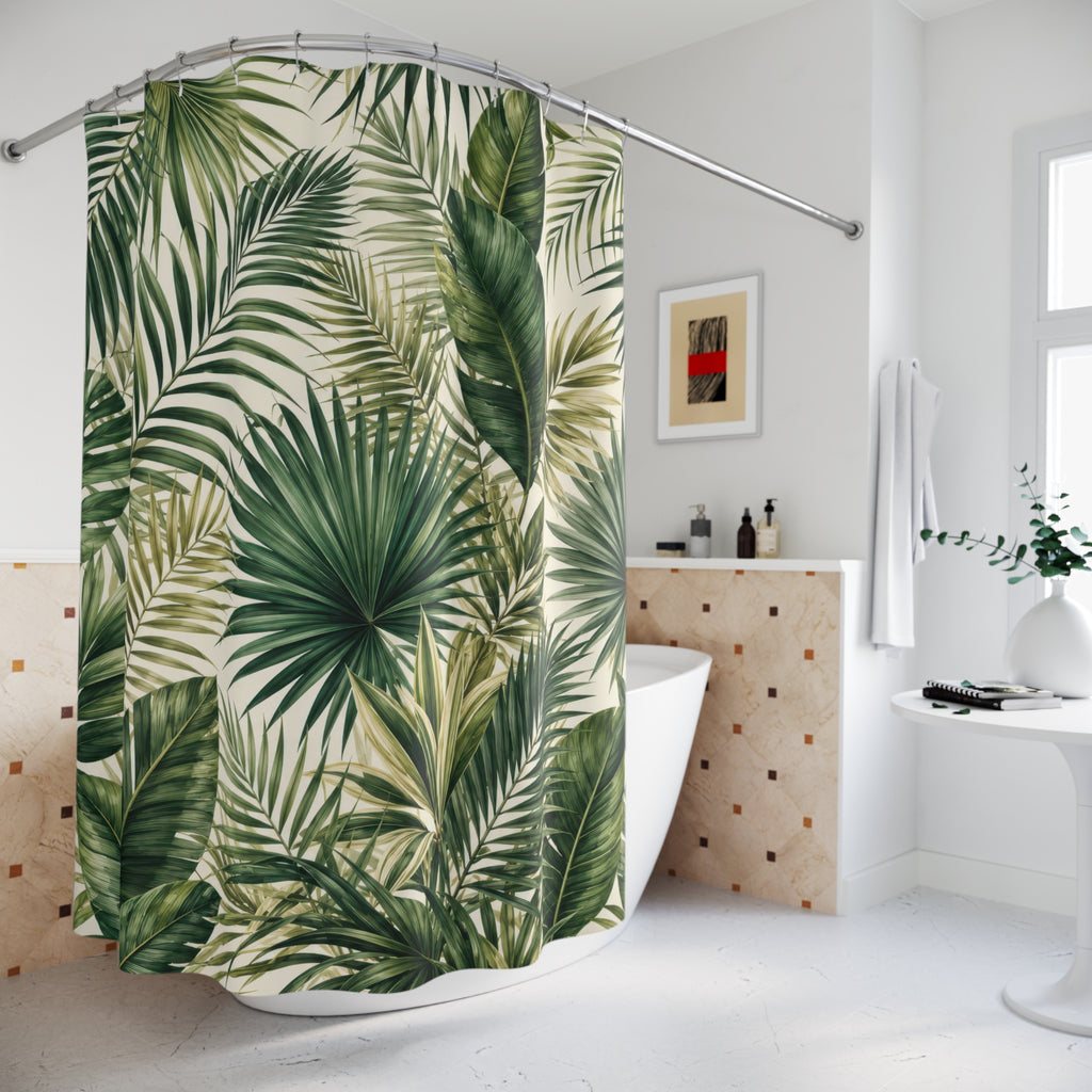 Palm Leaf Shower Curtain: Green Botanical