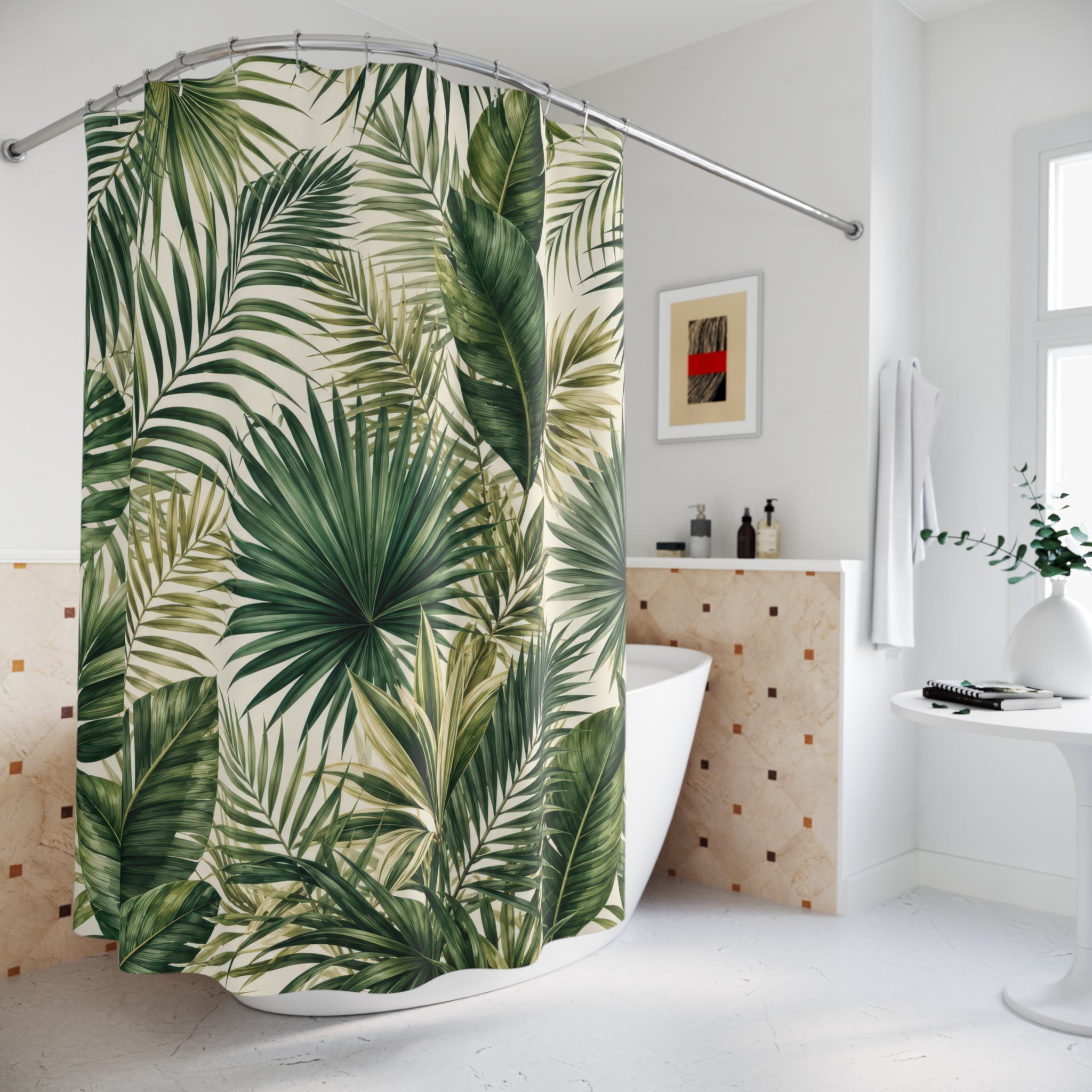 Palm Leaf Shower Curtain: Green Botanical