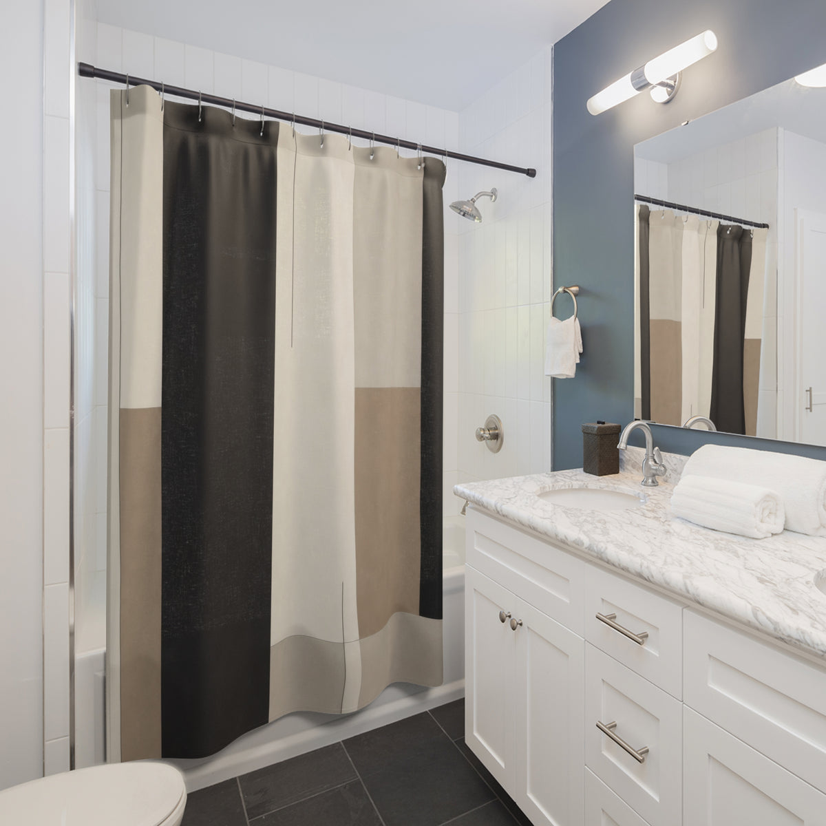Beige Gray Modern Black Shower Curtain