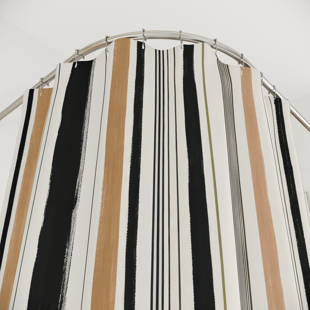 Gray Tan Ivory Pinstripe Shower Curtain