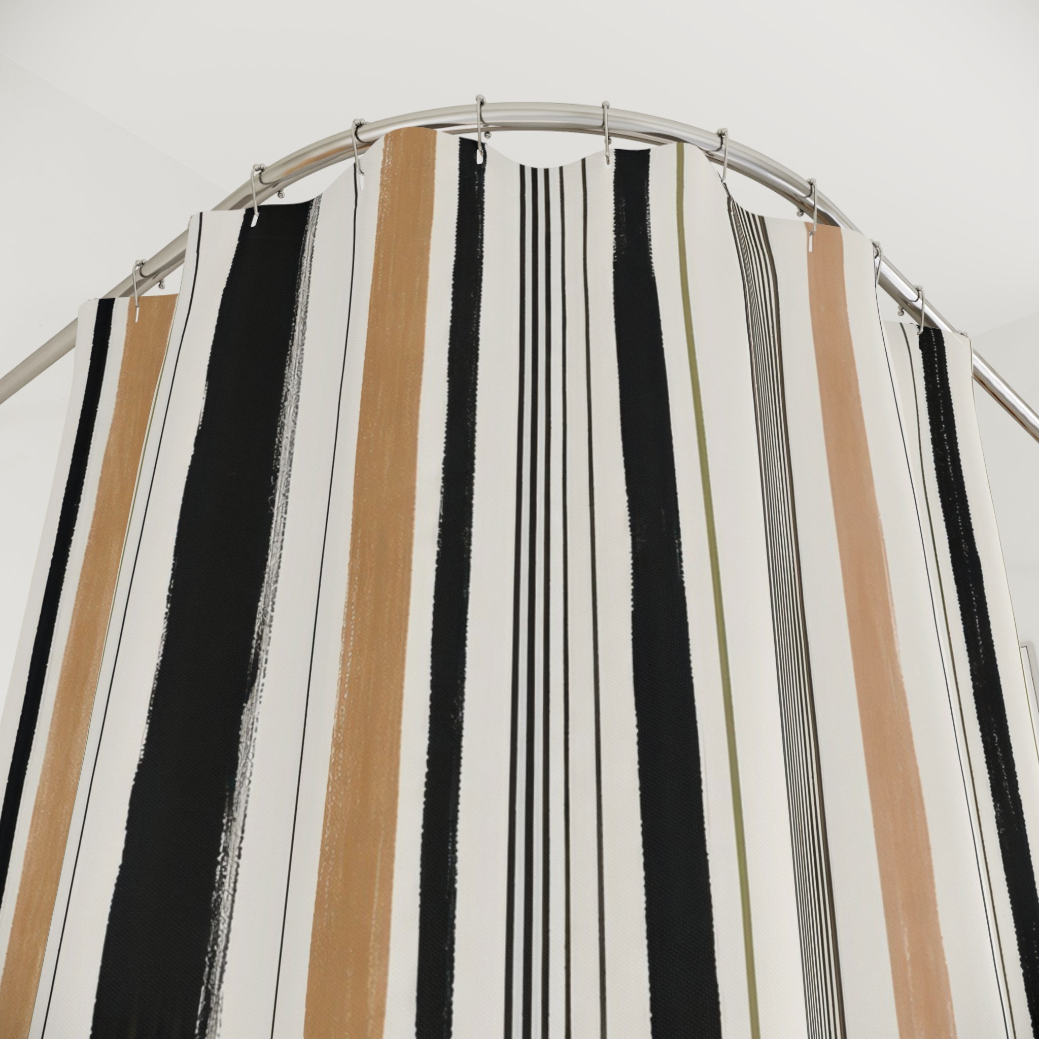 Gray Tan Ivory Pinstripe Shower Curtain