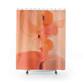 Peachy translucent apricot abstract shapes shower curtain with full front view
