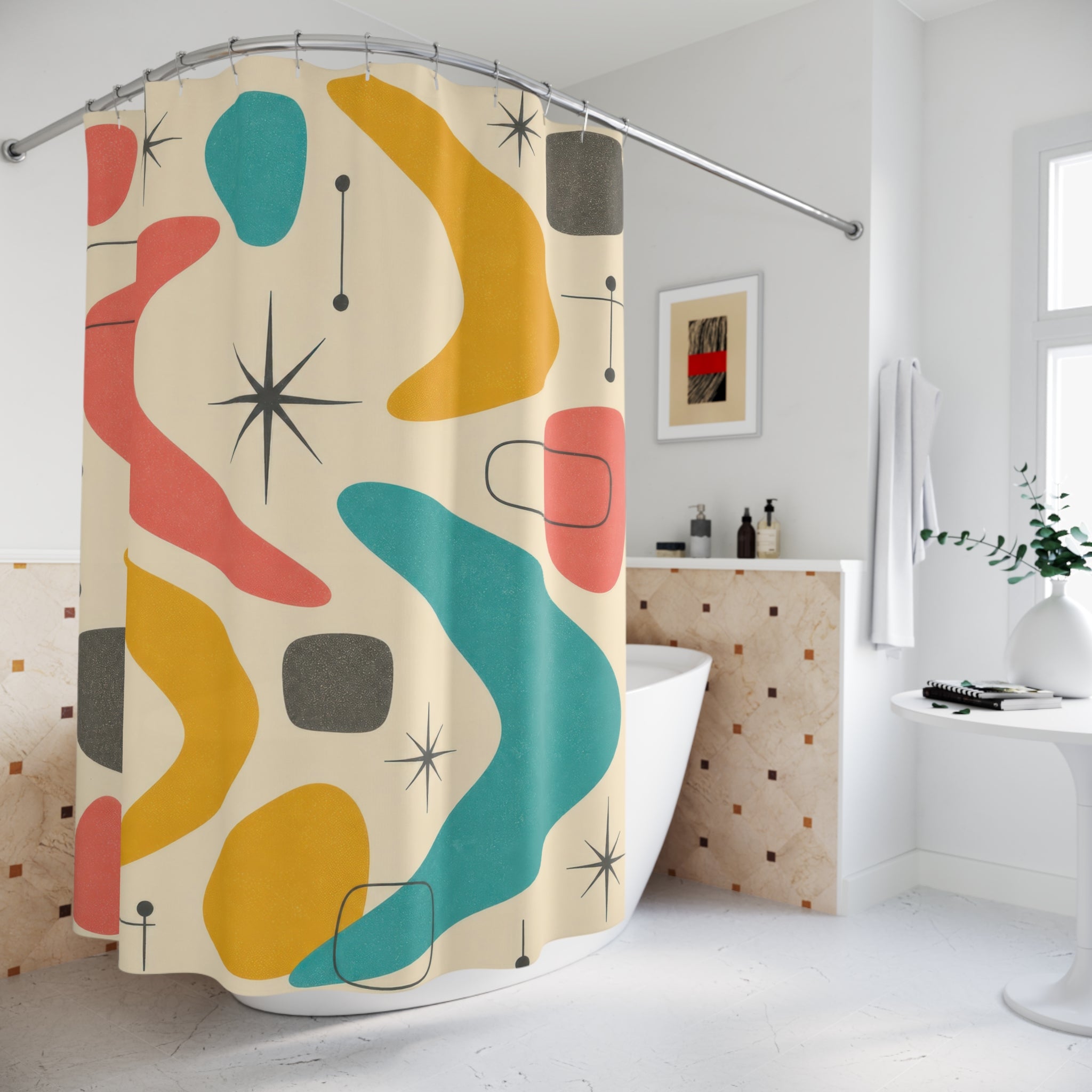 Retro Atomic Mid Century Shower Curtain: Retro Atomic Shower C