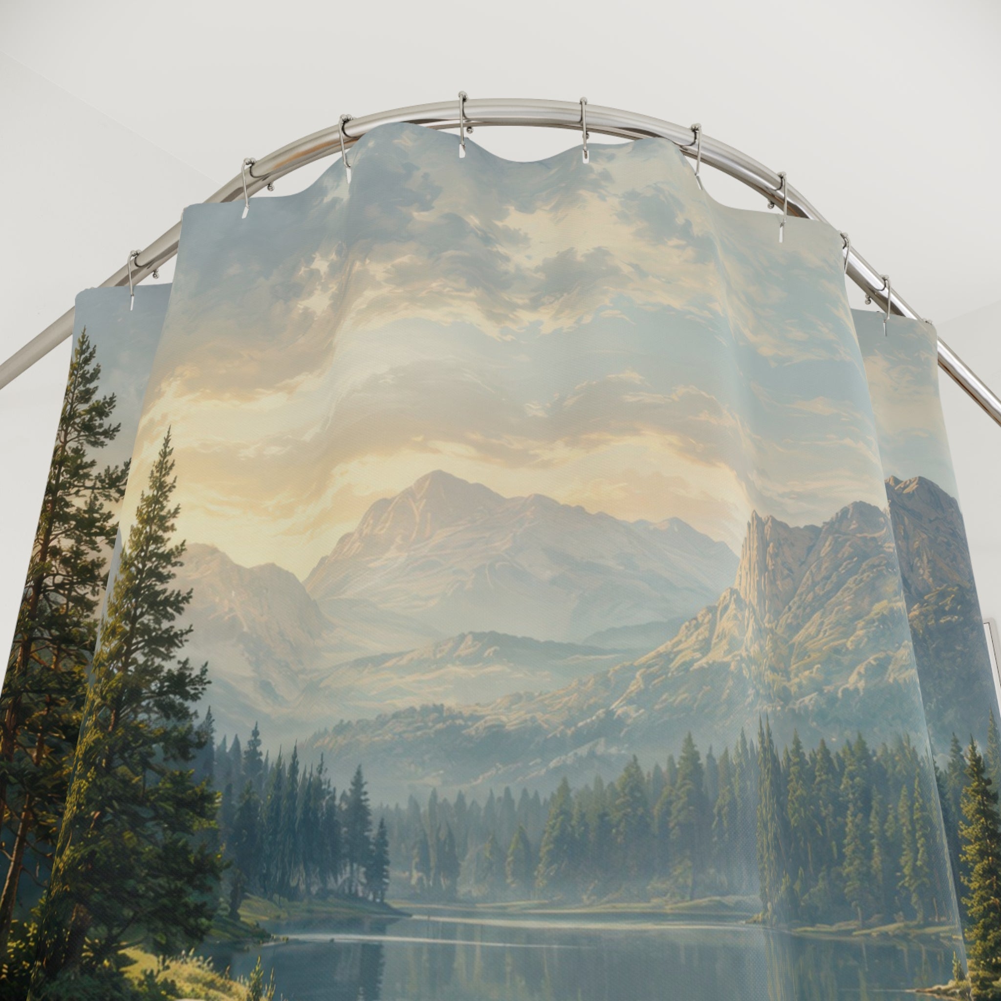 Mountain Lake Shower Curtain: Forest Nature