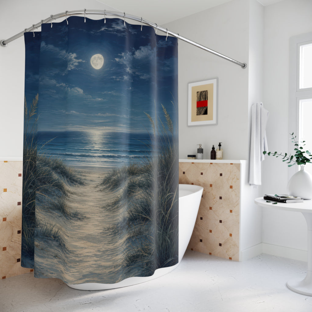 Moonlit Navy Beach Shower Curtain