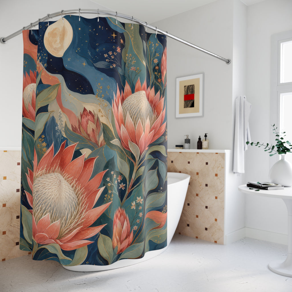 Moonlit Protea Garden Shower Curtain