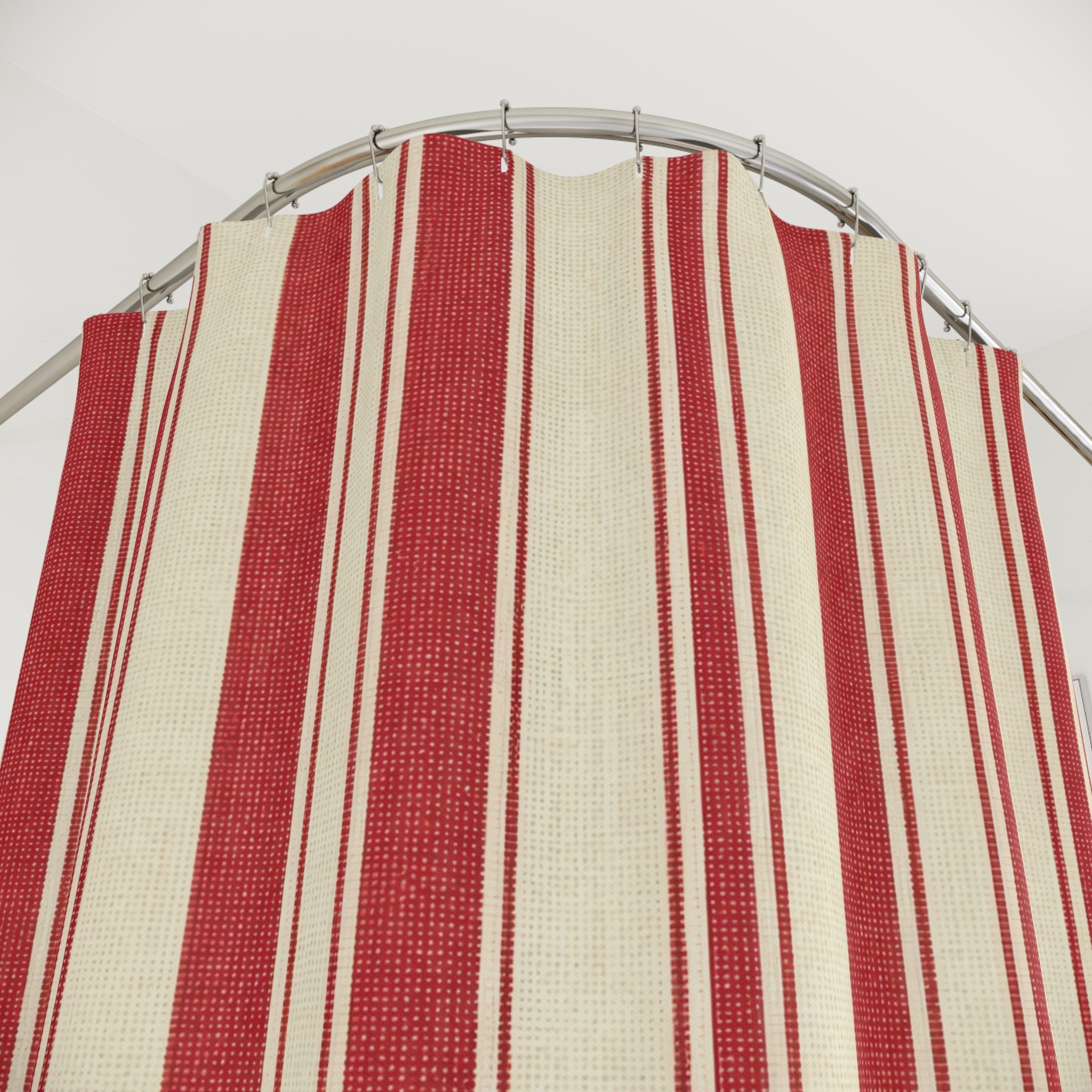 Red and White Picnic Stripe Shower Curtain: Vintage Americana
