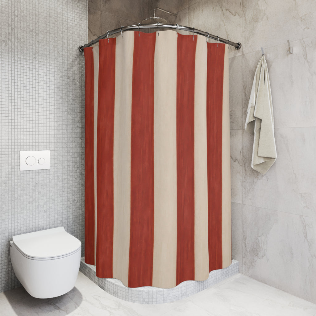 Red and White Classic Stripe Shower Curtain – Soft Brick
