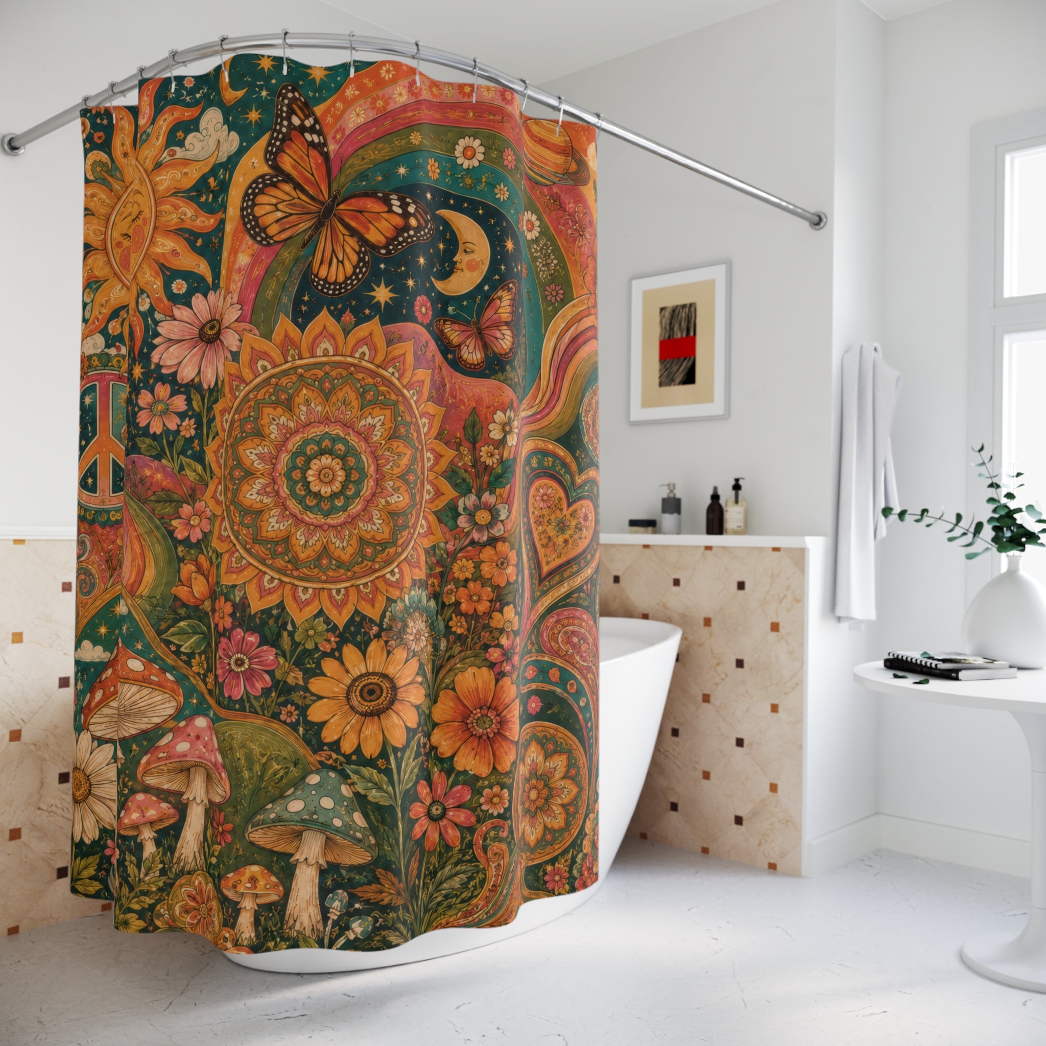 Hippie Boho Shower Curtain: Psychedelic Floral