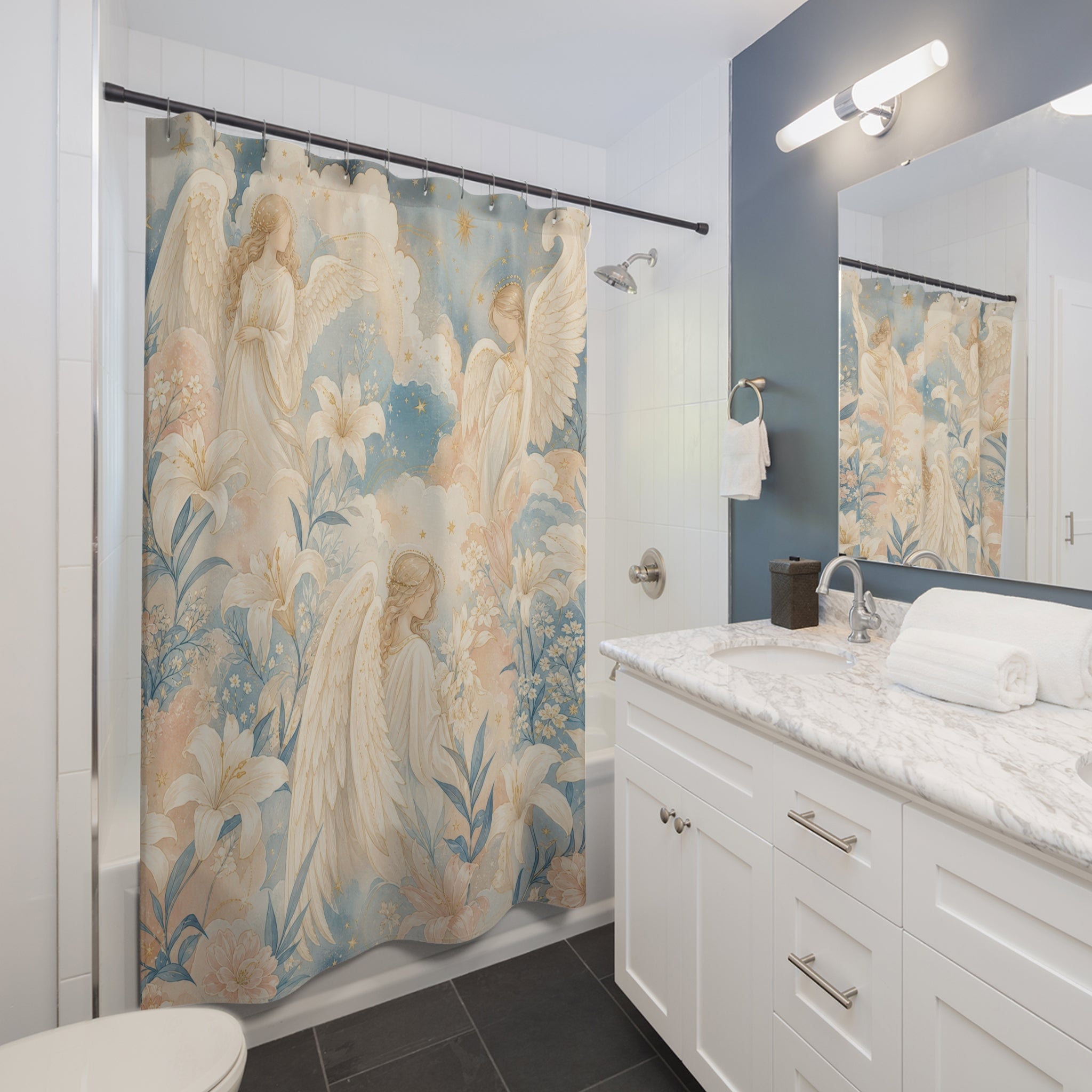 Guardian Angel Floral Botanical Cottage Cottagecore Shower Curtain
