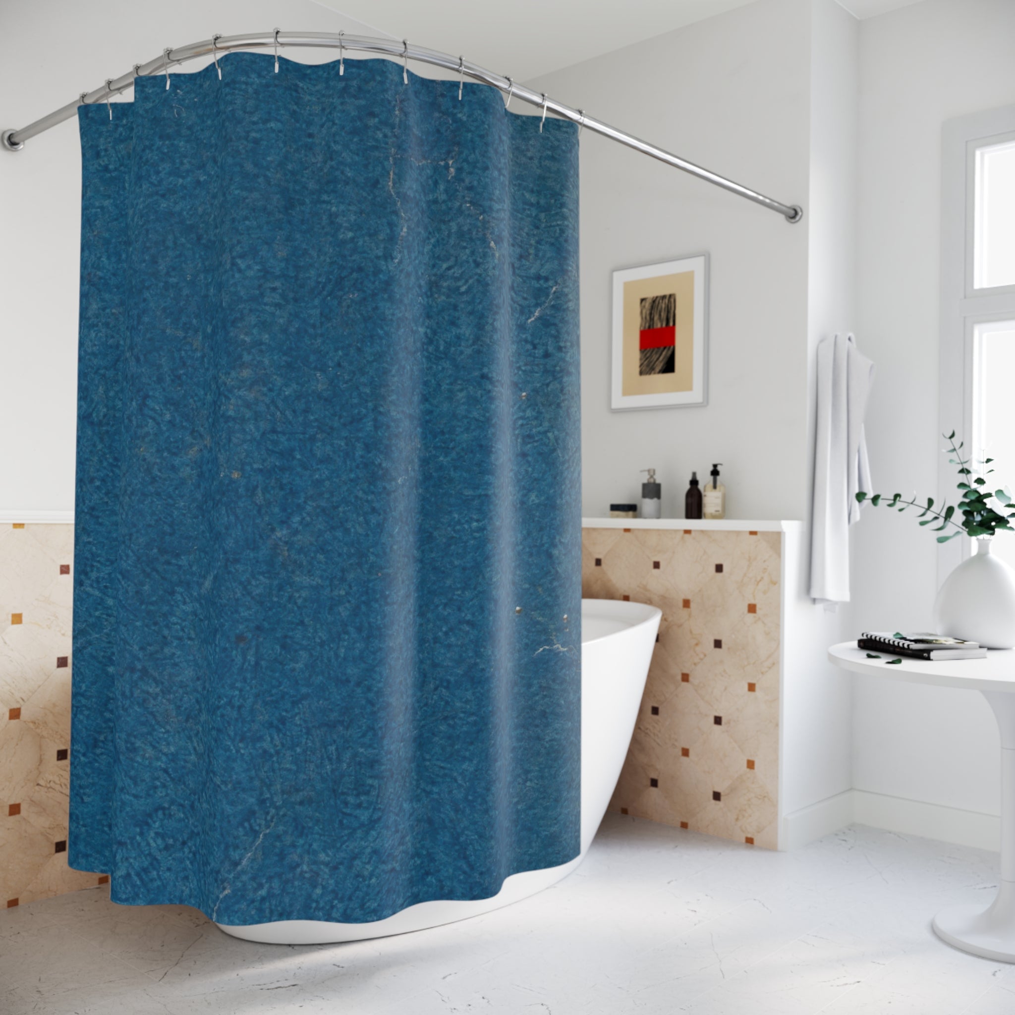 Blue Textured Shower Curtain – 18th Century Paste Paper