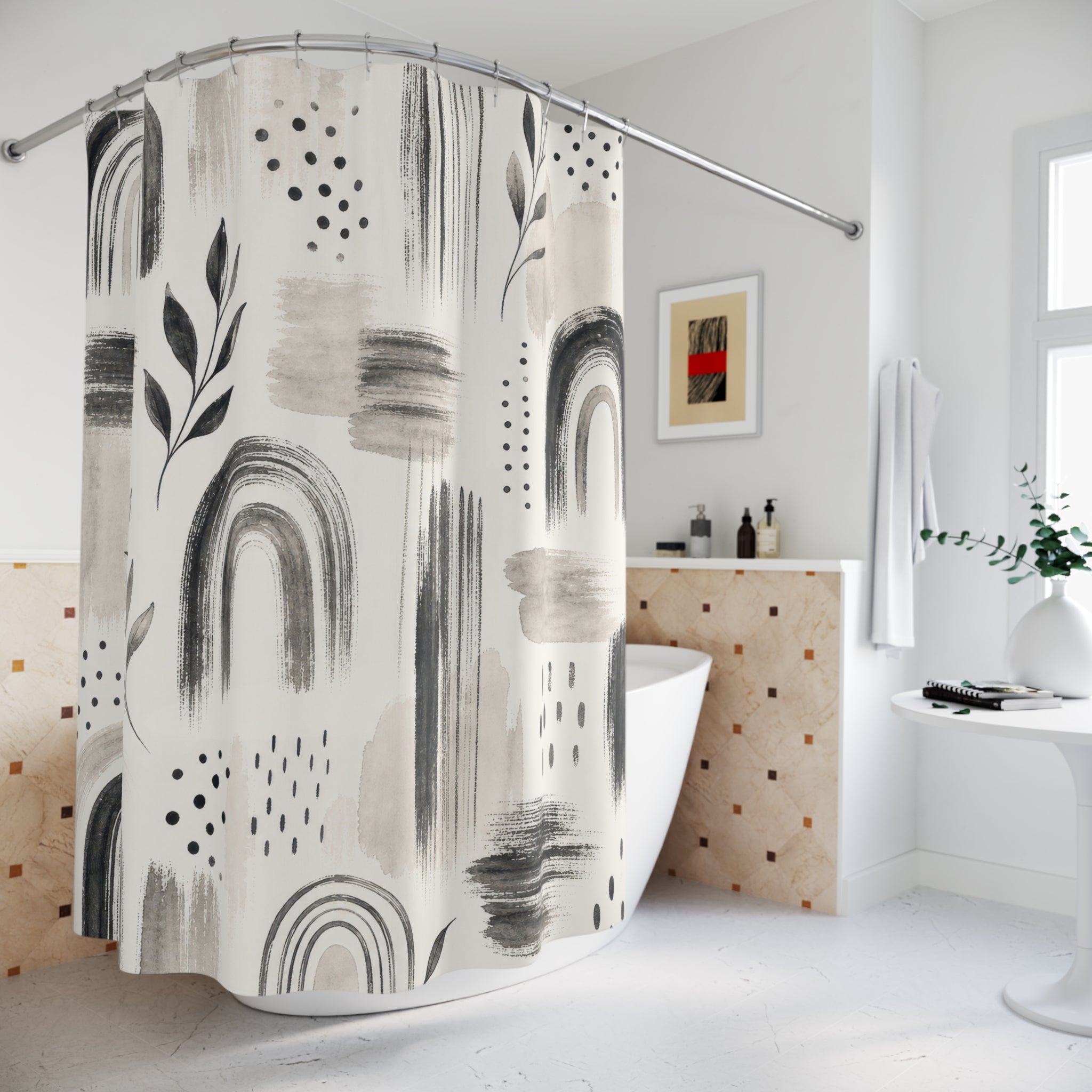 Boho Shower Curtain: Black White Shower Curtain: Black White S
