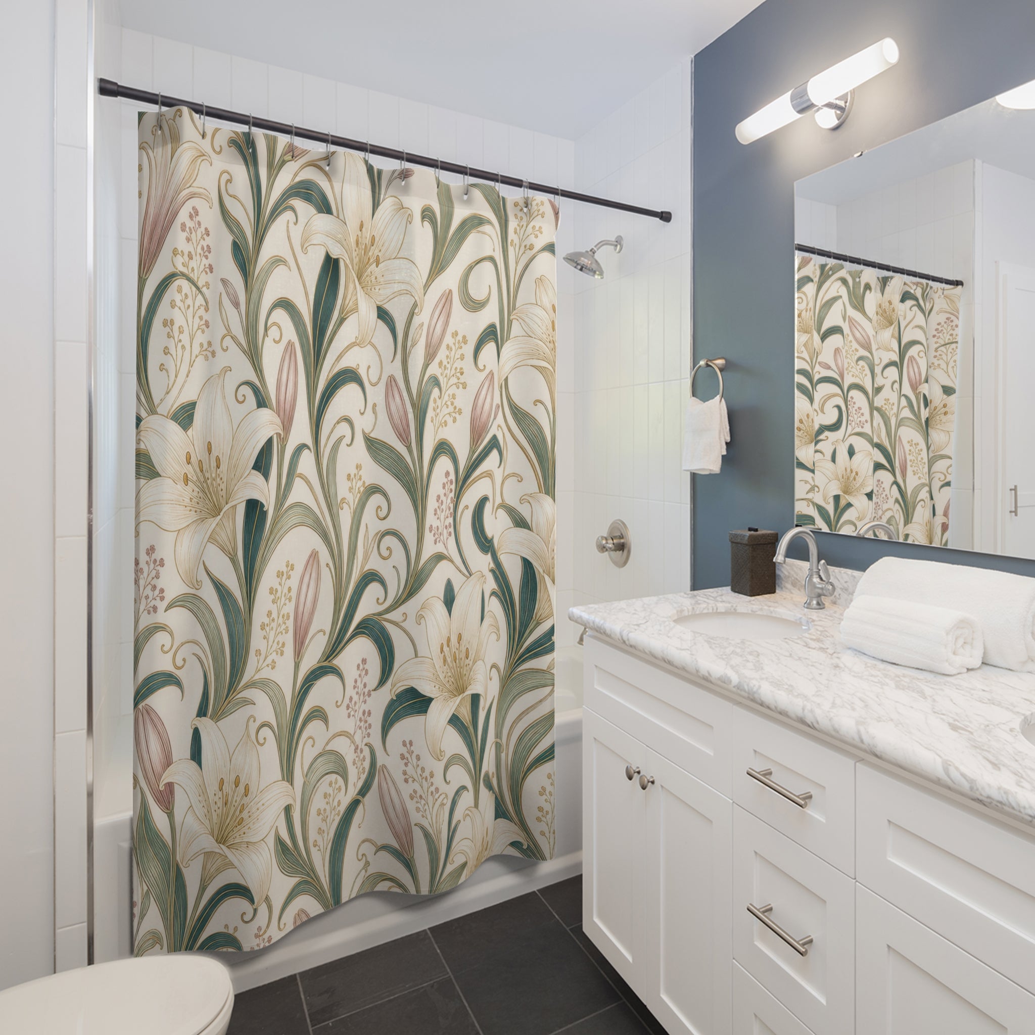 Art Nouveau Lily Floral Botanical Scroll Vintage Shower Curtain