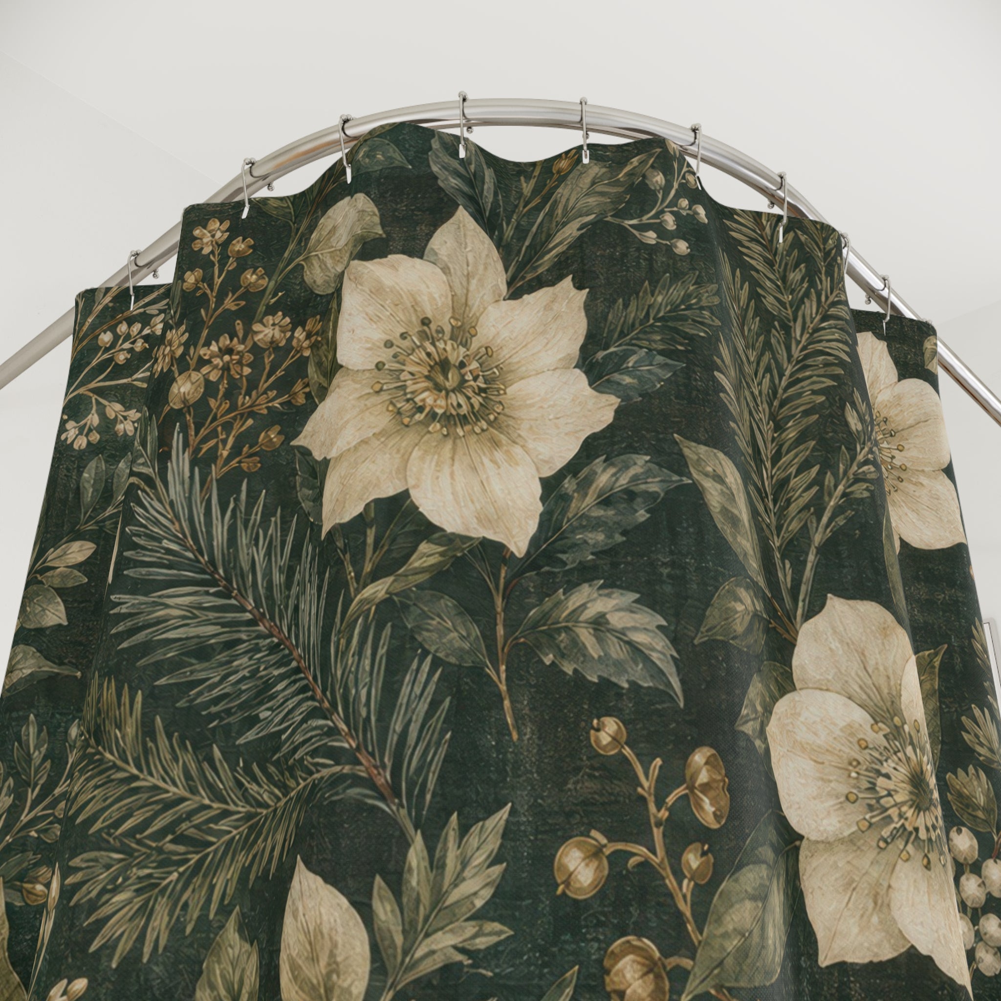 Dark Green Evergreen Shower Curtain