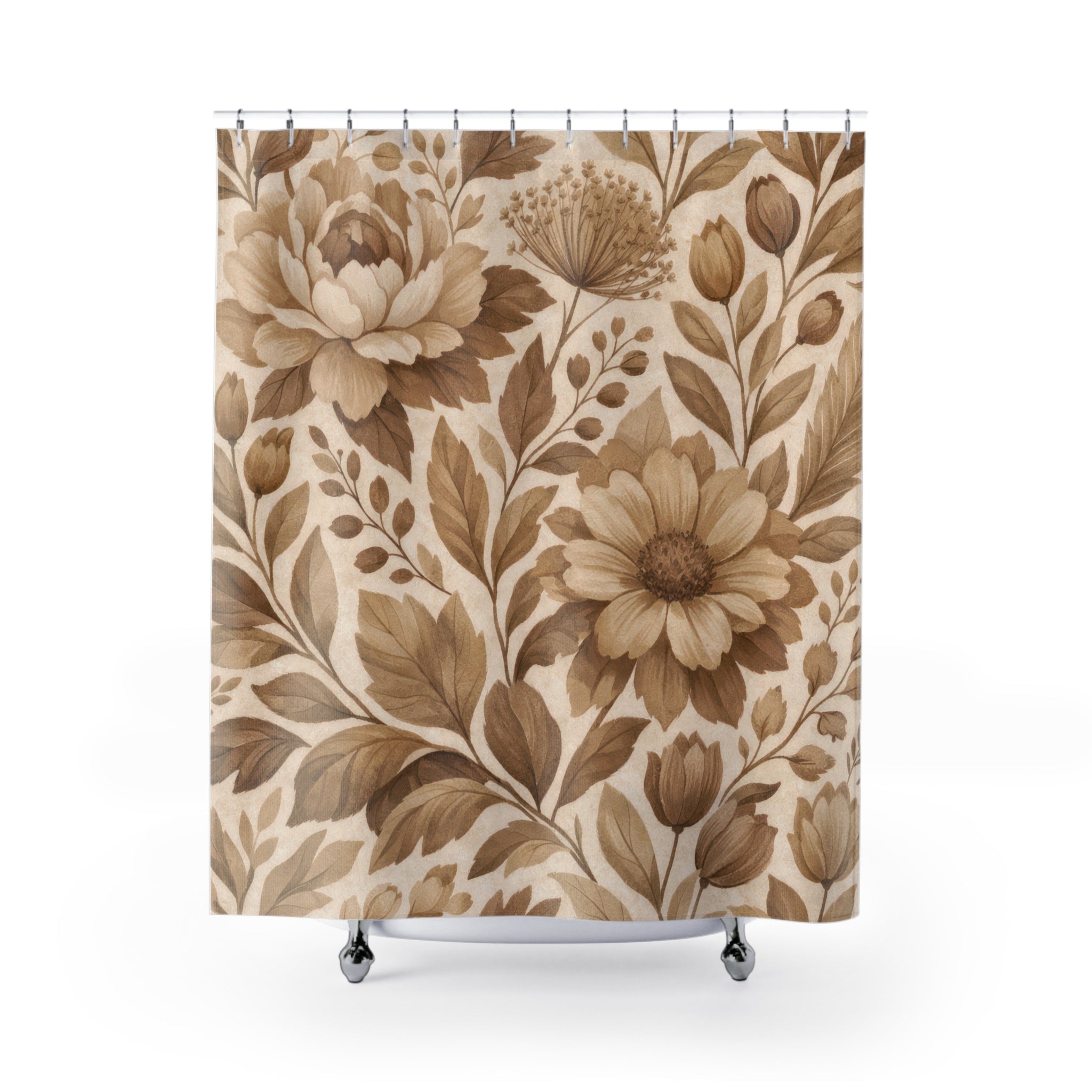 Brown Floral Shower Curtain — Vintage Beige