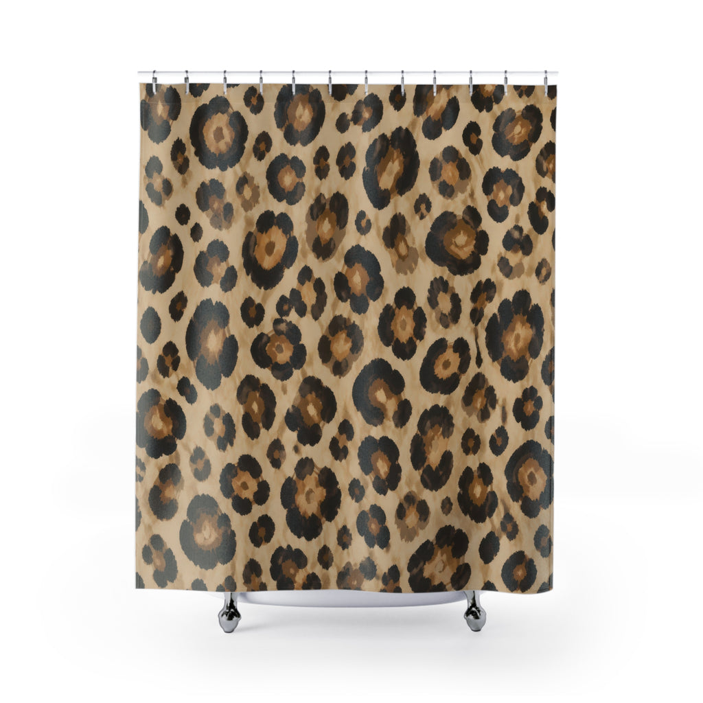 Leopard Shower Curtain, Animal Print Spot Pattern, Tan Brown Safari Bathroom Decor, Bold Glam Wall Decor Guest Bath Wall Gift For Home