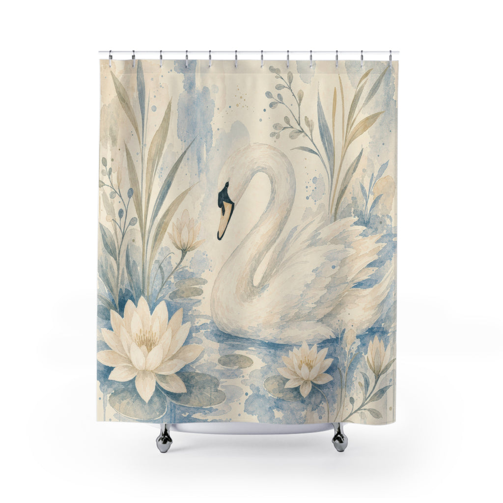 Watercolor Lake Swan Shower Curtain
