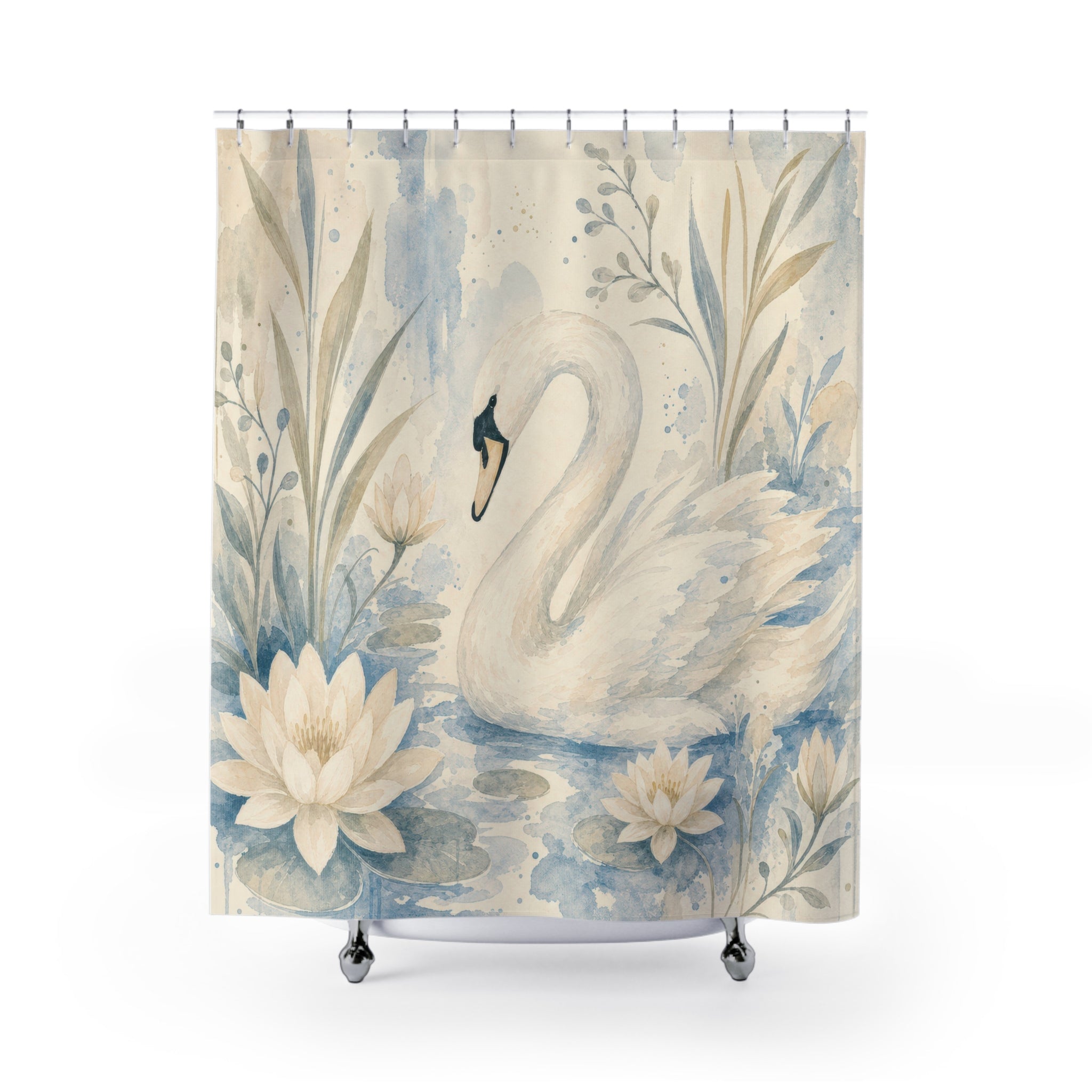 Watercolor Lake Swan Shower Curtain