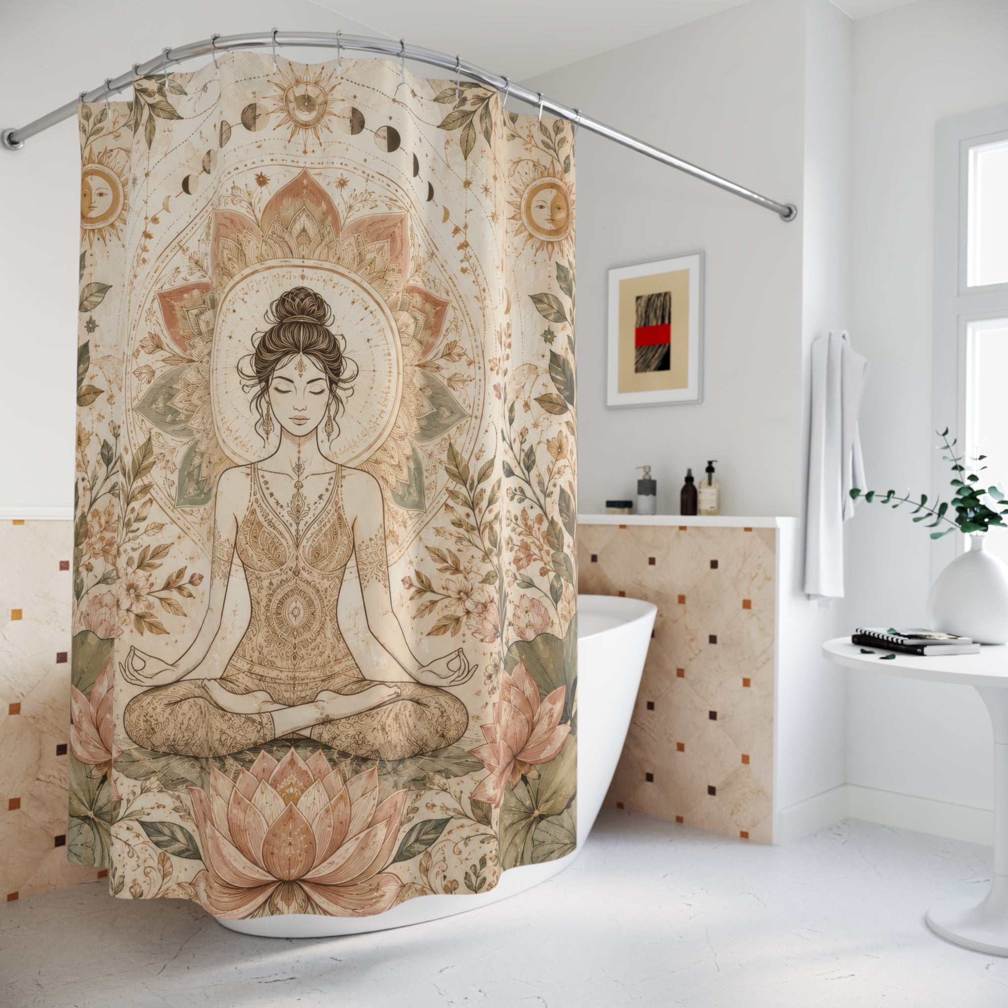 Boho Yoga Shower Curtain: Lotus Mandala