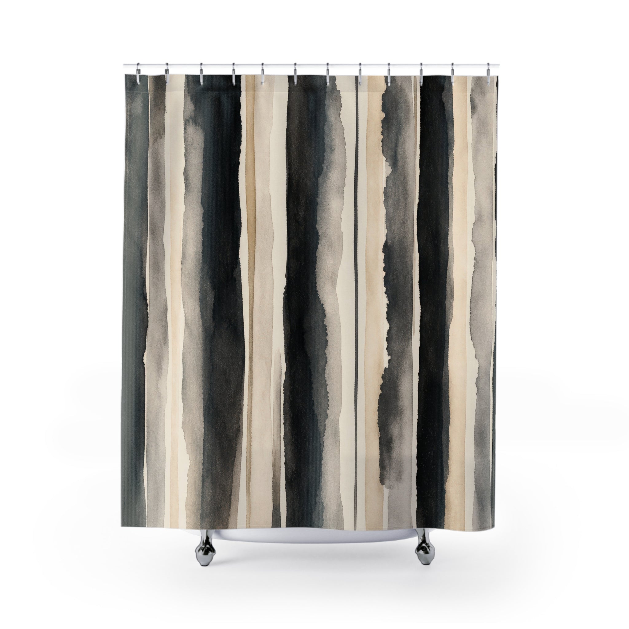 Gray Ivory Vertical Stripe Shower Curtain
