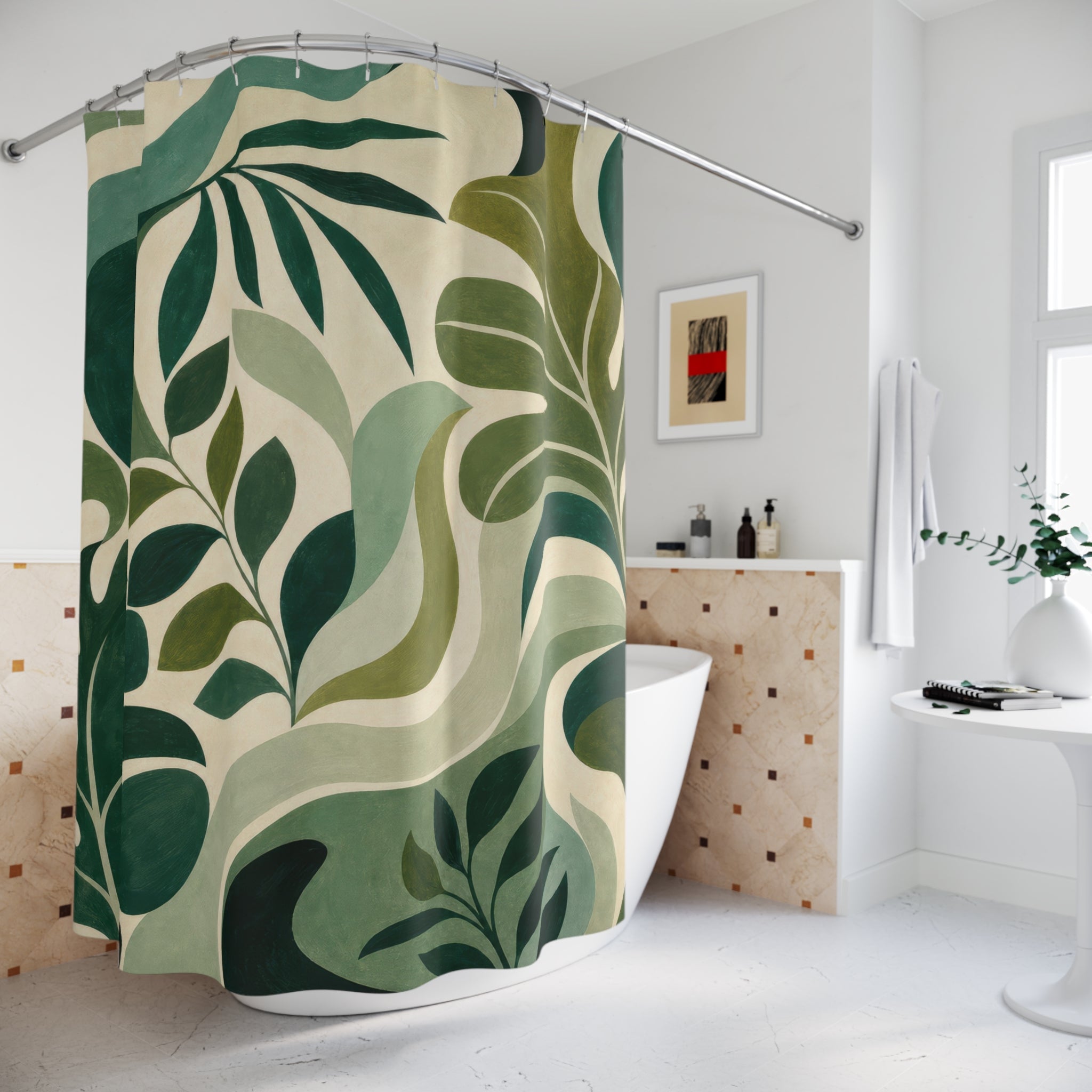 Green Abstract Palm Shower Curtain