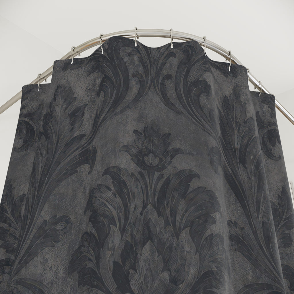 Charcoal Grey Damask Shower Curtain