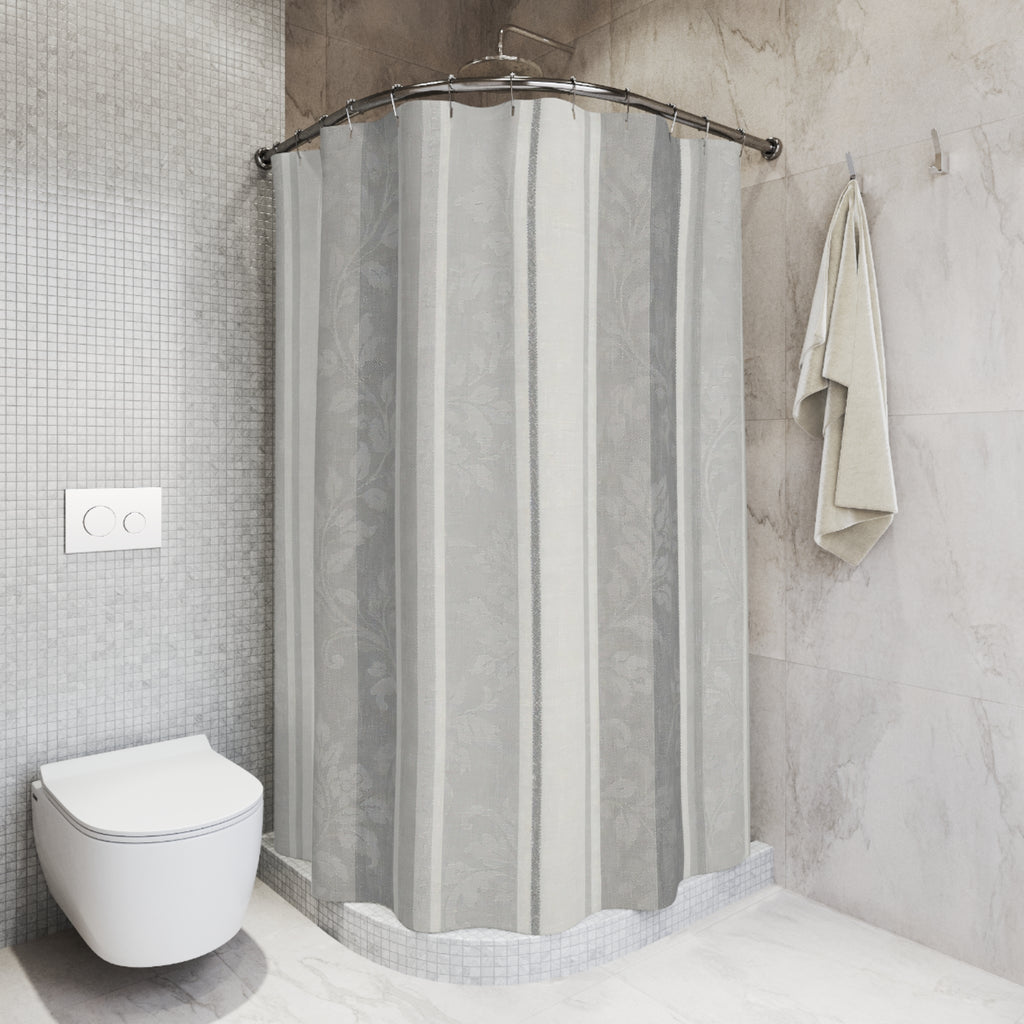 Grey Botanical Stripe Shower Curtain