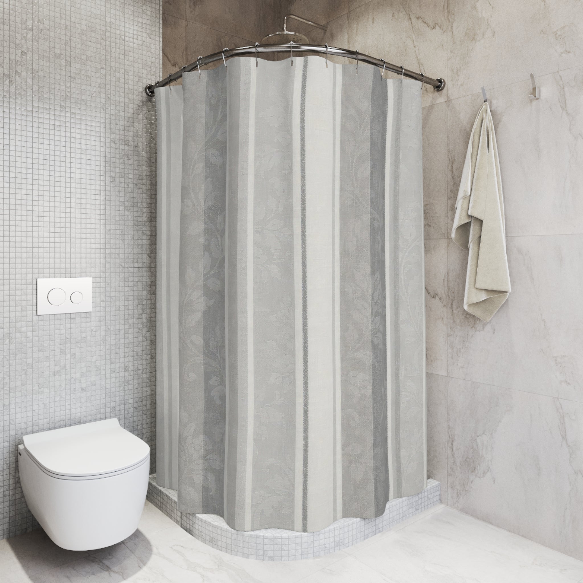 Grey Botanical Stripe Shower Curtain