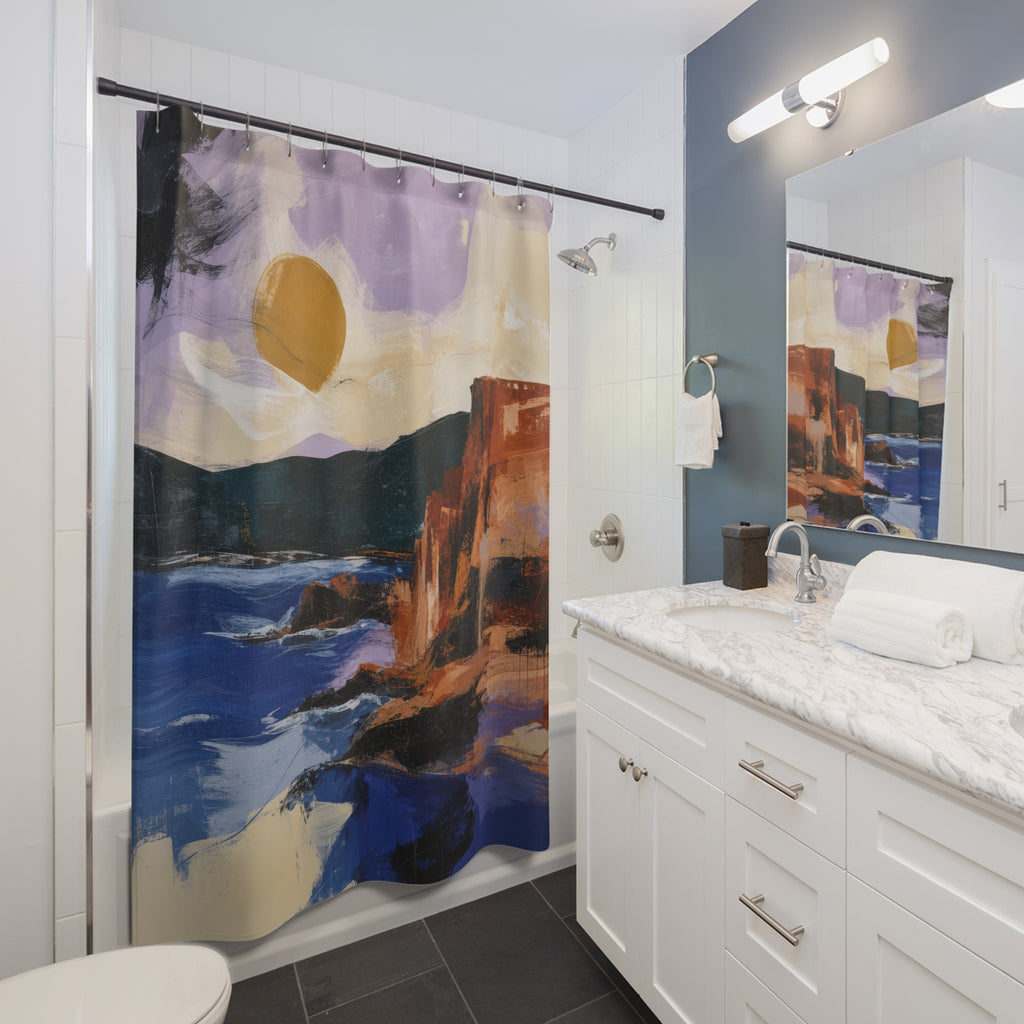 Artistic Shower Curtain, Painterly Abstract Coastal Landscape