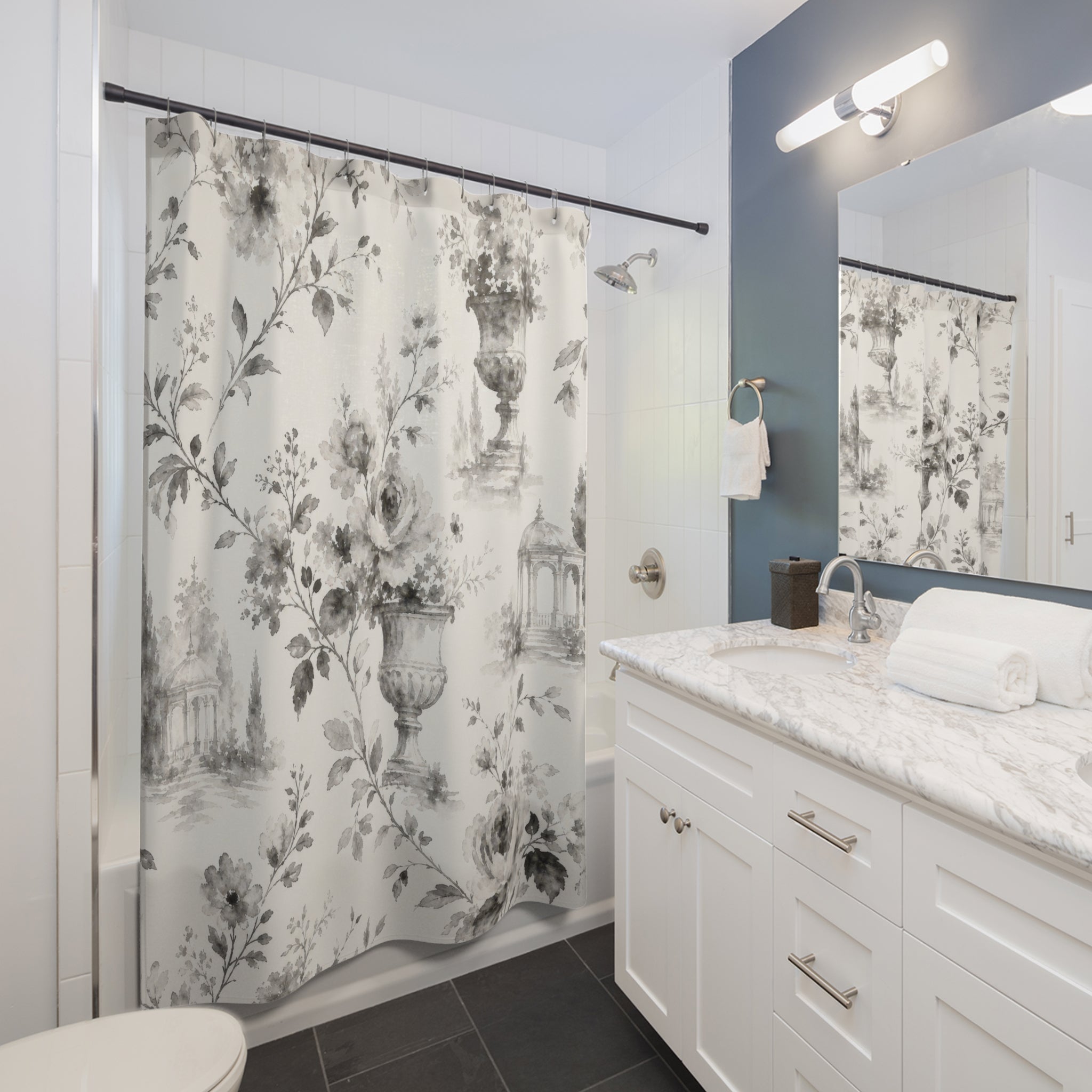 Black White Toile Shower Curtain
