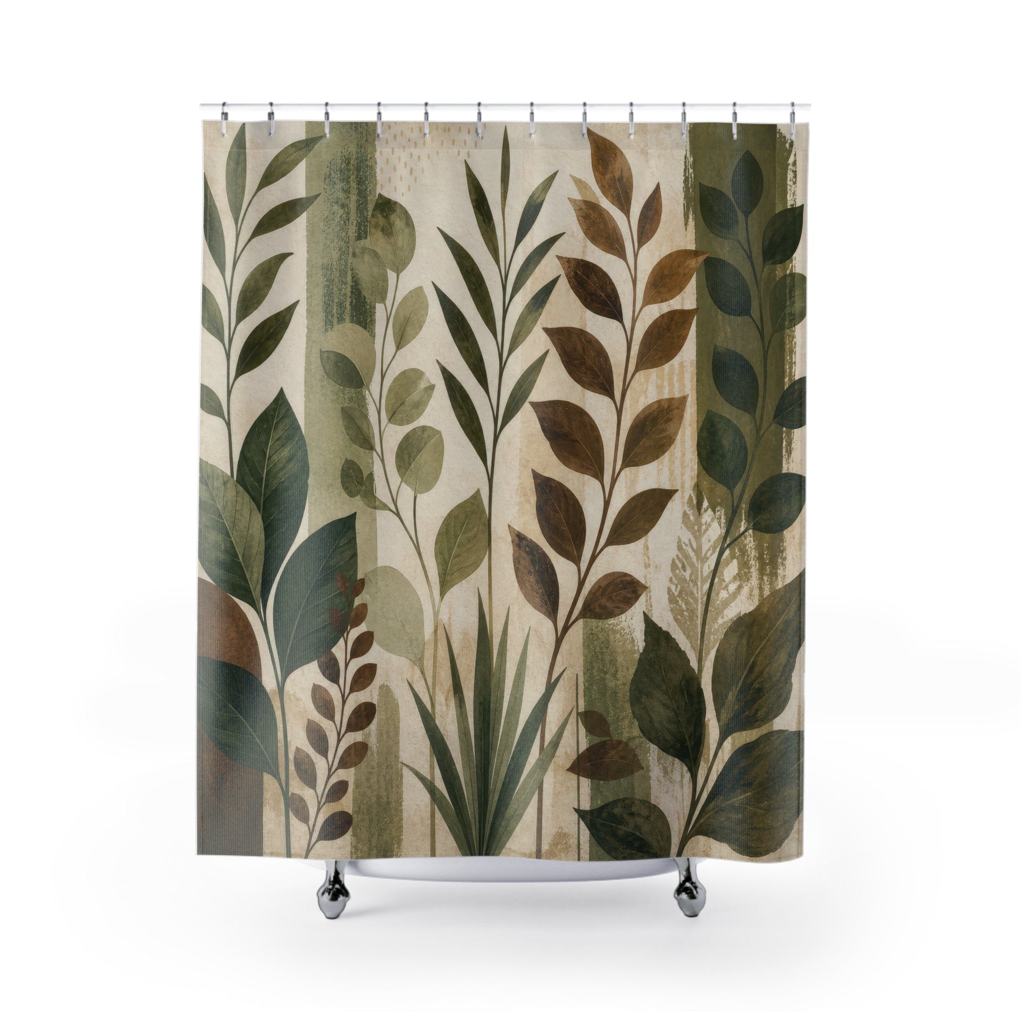 Green Brown Botanical Shower Curtain
